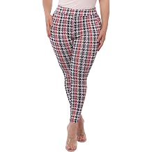 ShoSho Womens Plus Size High Waist Skinny Pants Slim Fit Trouser Treggings Pull-On Stretch Leggings Pants W/Pockets Houndstooth Print Red/White/Black 2X