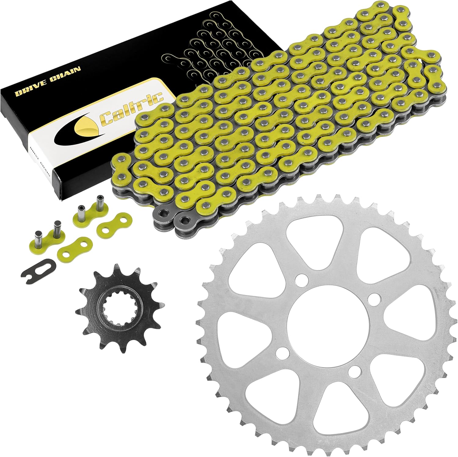 Caltric Drive Chain with Front Rear Sprockets Kit Compatible with Kawasaki KEF300 Lakota 300 1995-2003