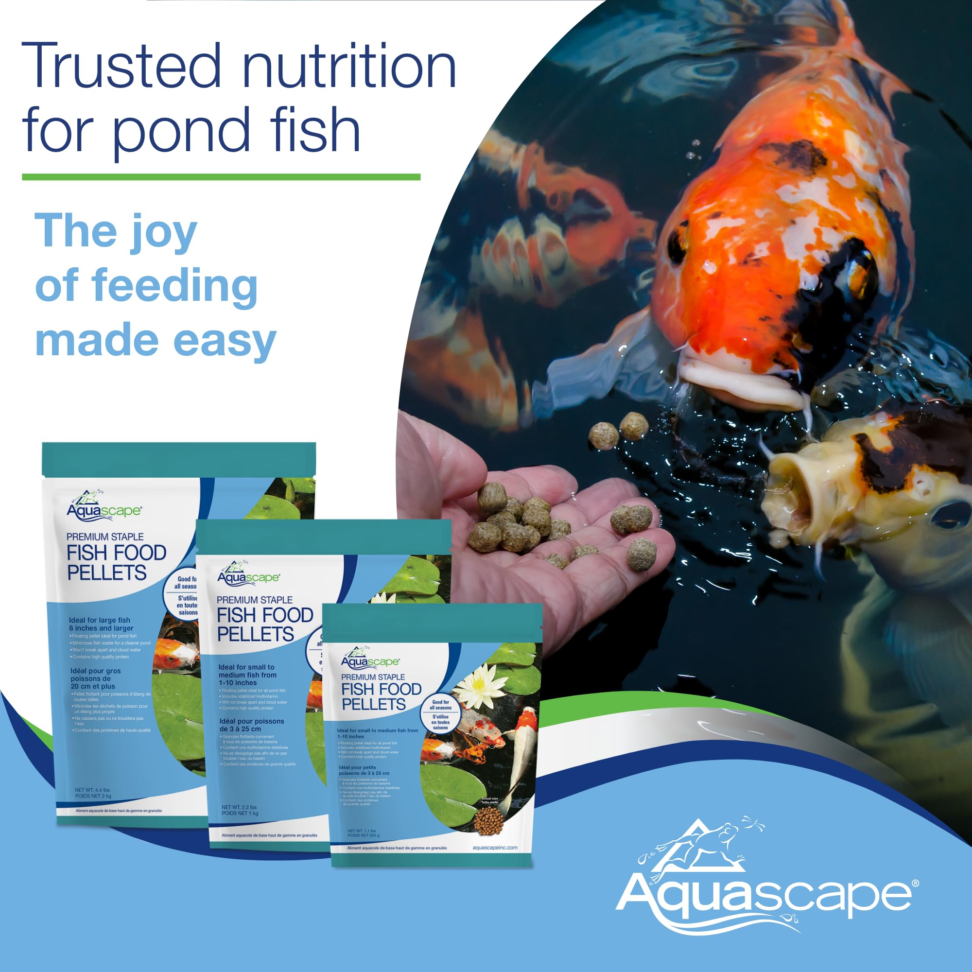 Aquascape Comida para estanques y Koifischene Premium, varios tamaños de pellets de 4,4 libras