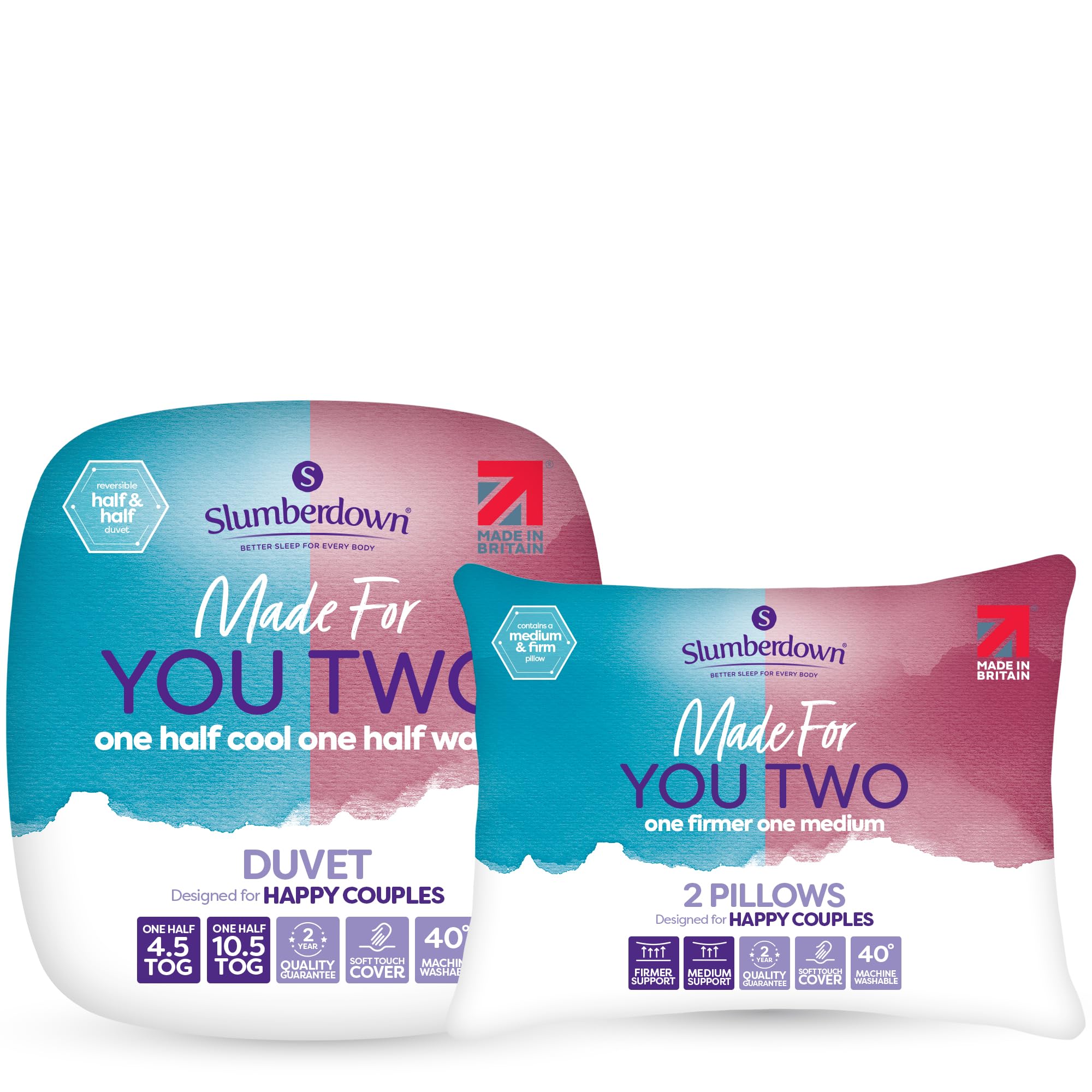 Slumberdown Made For You Two King Size Duvet & 2 Pillows - Half 4.5 & Half 10.5 Tog King Quilt for Couples with Different Sleep Temperatures | UK-Made, Non-Allergenic, Washable (225 x 220cm)