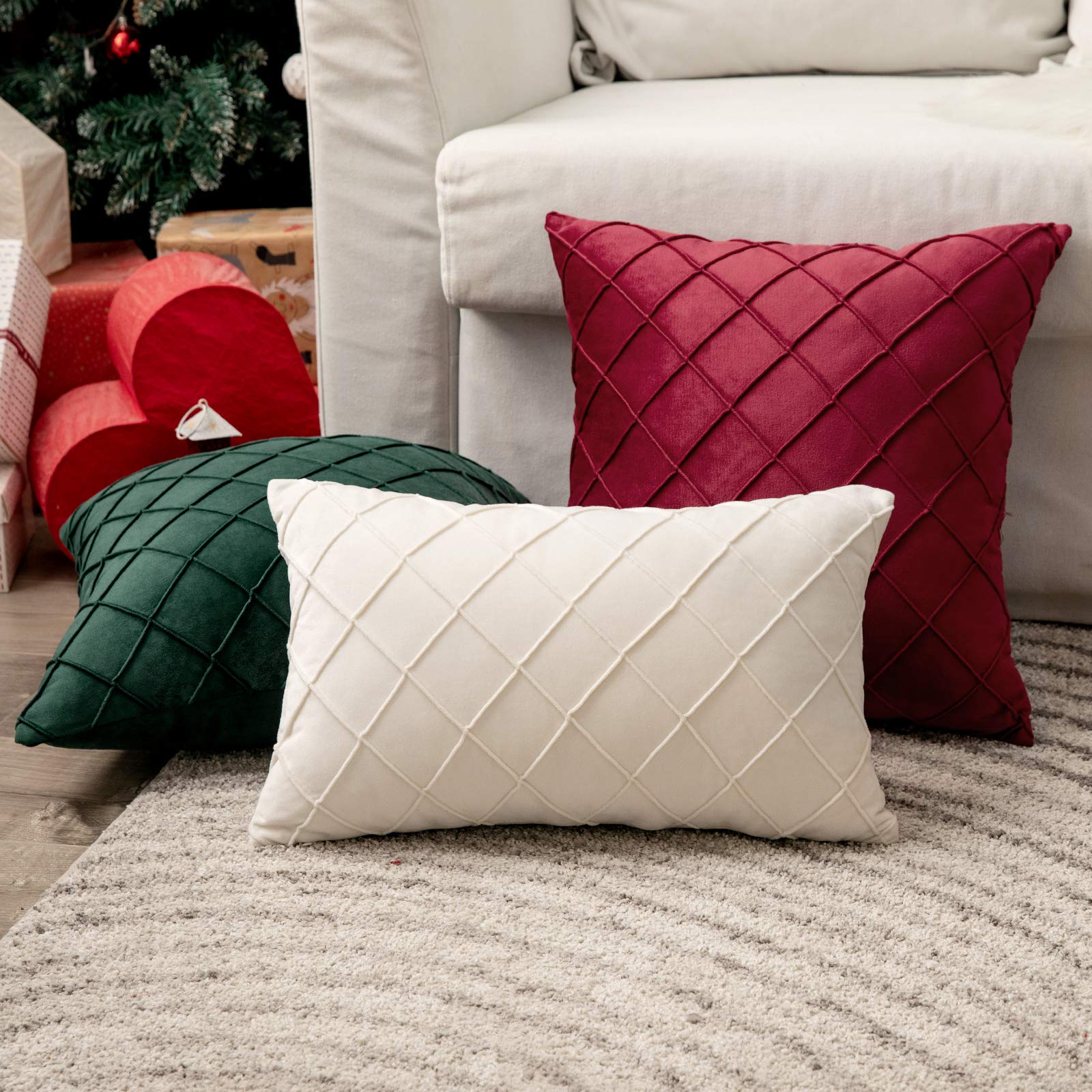 MIULEE, kussenhoes, sierkussenhoes, decoratief, vierkant, ontwerp met lichte lijnen, voor bank, woonkamer, bed, slaapkamer, 50 x 50 cm, 2 stuks, crème