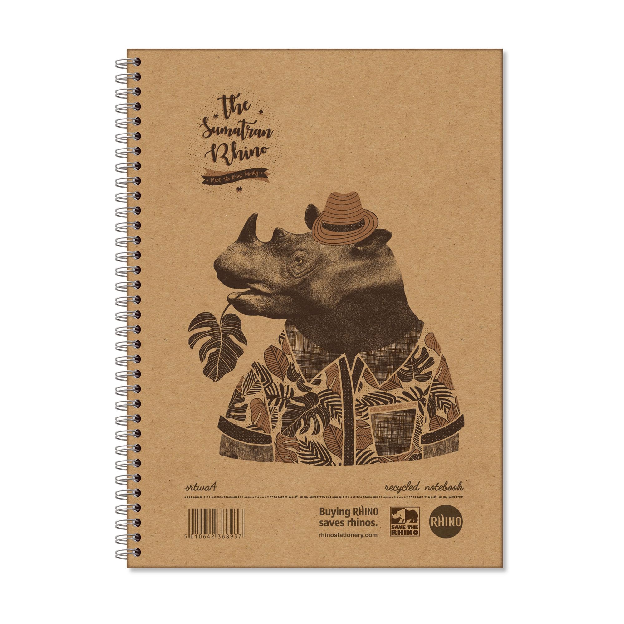 Rhino A4 Recycled Notebook, 160-Page / 8mm Lined Writing Book, 1-Pack, Hardback & Wirebound Spiral Pad, School & Office Stationery Supplies