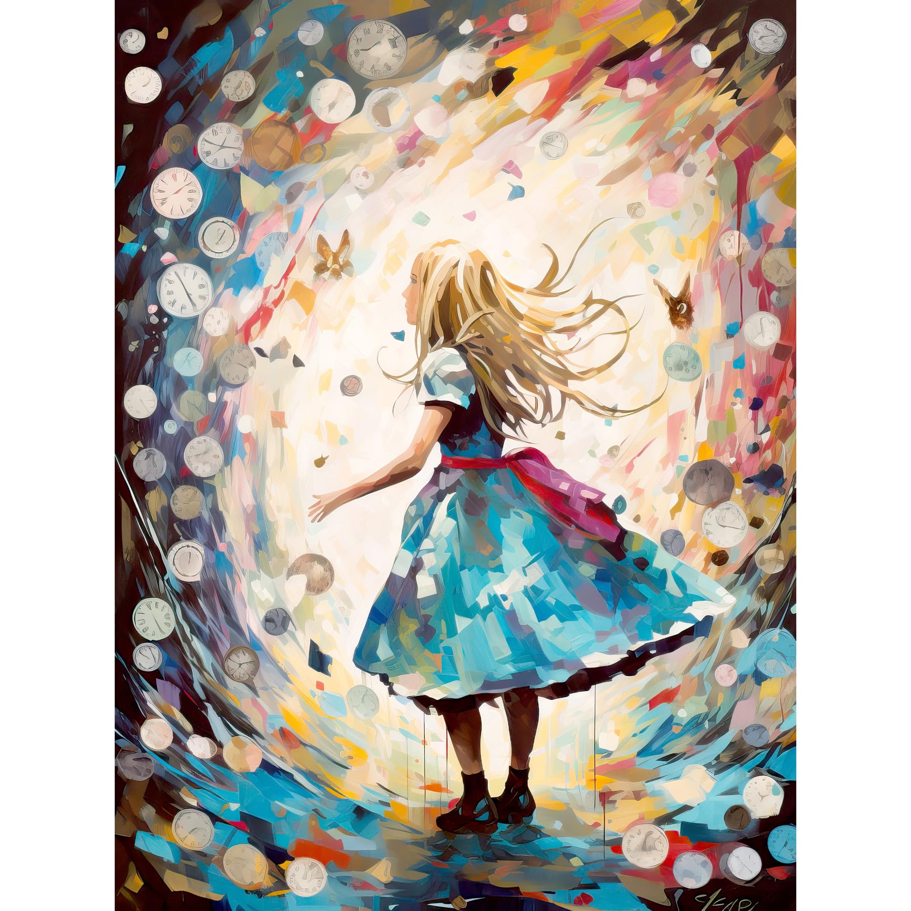 Artery8 Alice in Wonderland Clocks Down the Rabbit Hole Art Print Canvas Premium Wall Decor Poster Mural