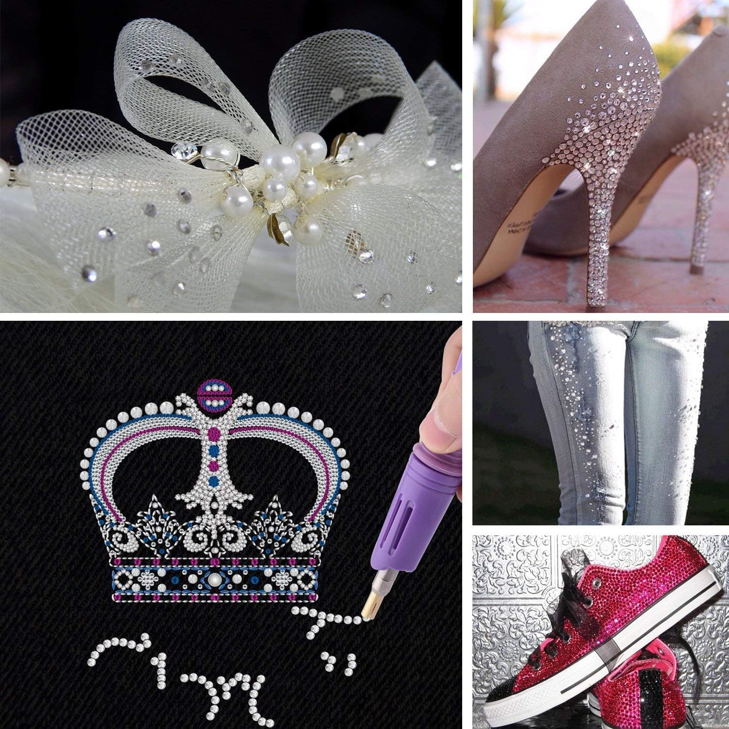 Bedazzler Kit con Strass, Applicatore di Gemme Fisse Caldo Penna Pittura a Diamante, Penna Cera, Pinzette, Vassoio, Panno Per La Pulizia, 28 Colori Strass Cristalli per Scarpe Fai Da Te Vestiti