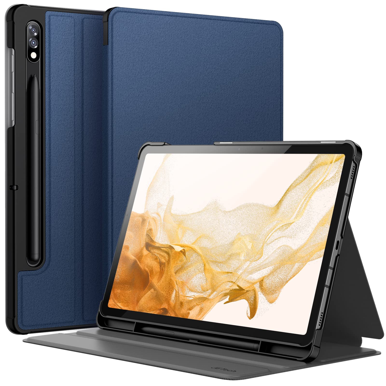 jetech cover case for samsung galaxy tab s8 2022/s7 2020 11-inch with s pen holder, slim folio stand protective tablet cover, multi-angle viewing (navy)
