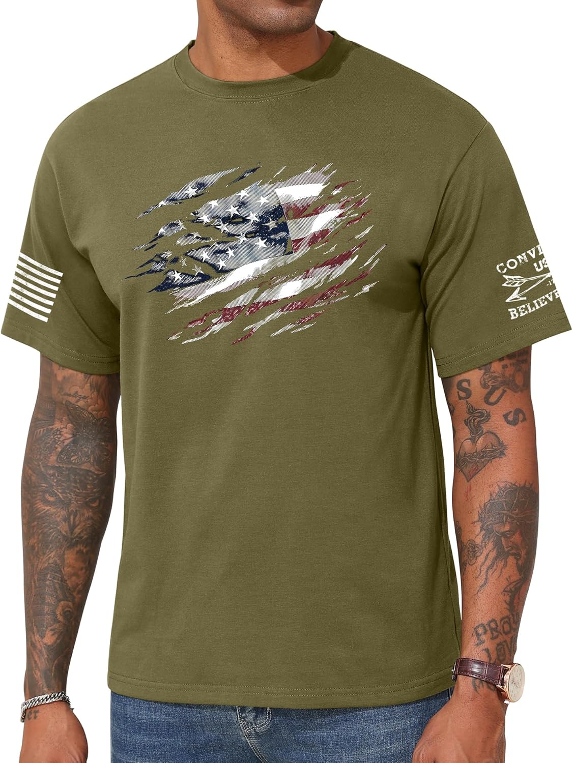 KESHIAN Men's American USA Flag Patriotic T Shirt Crewneck Casual Mens Graphic Tees