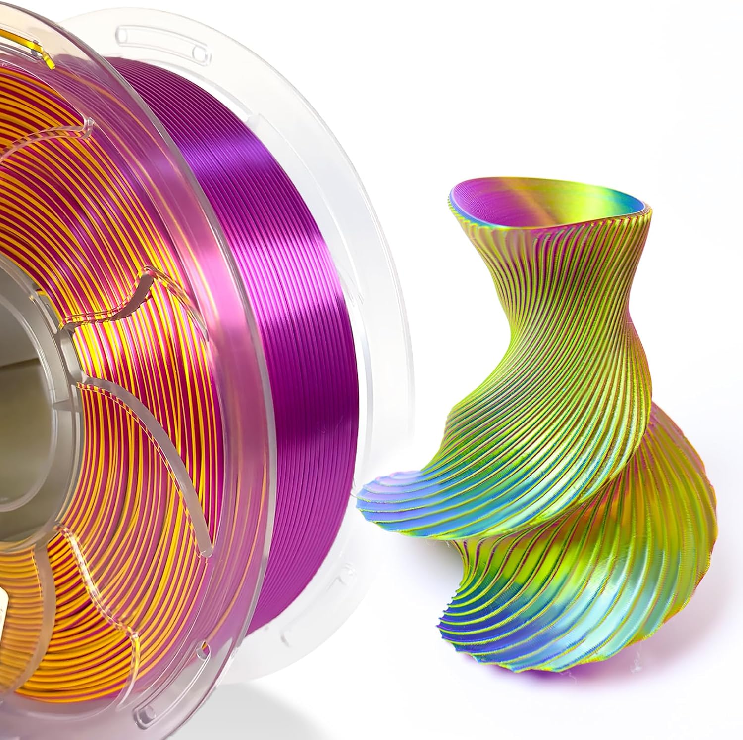 Tri-Color PLA Filament 1.75mm PLA 3D Printer Filament, Coextrusion Rainbow Silk PLA Red-Yellow-Blue, SIKENHO Rainbow Filament Fit Most FDM 3D Printers, 3D Filament +/-0.02mm, 1kg Spool(2.2lbs)