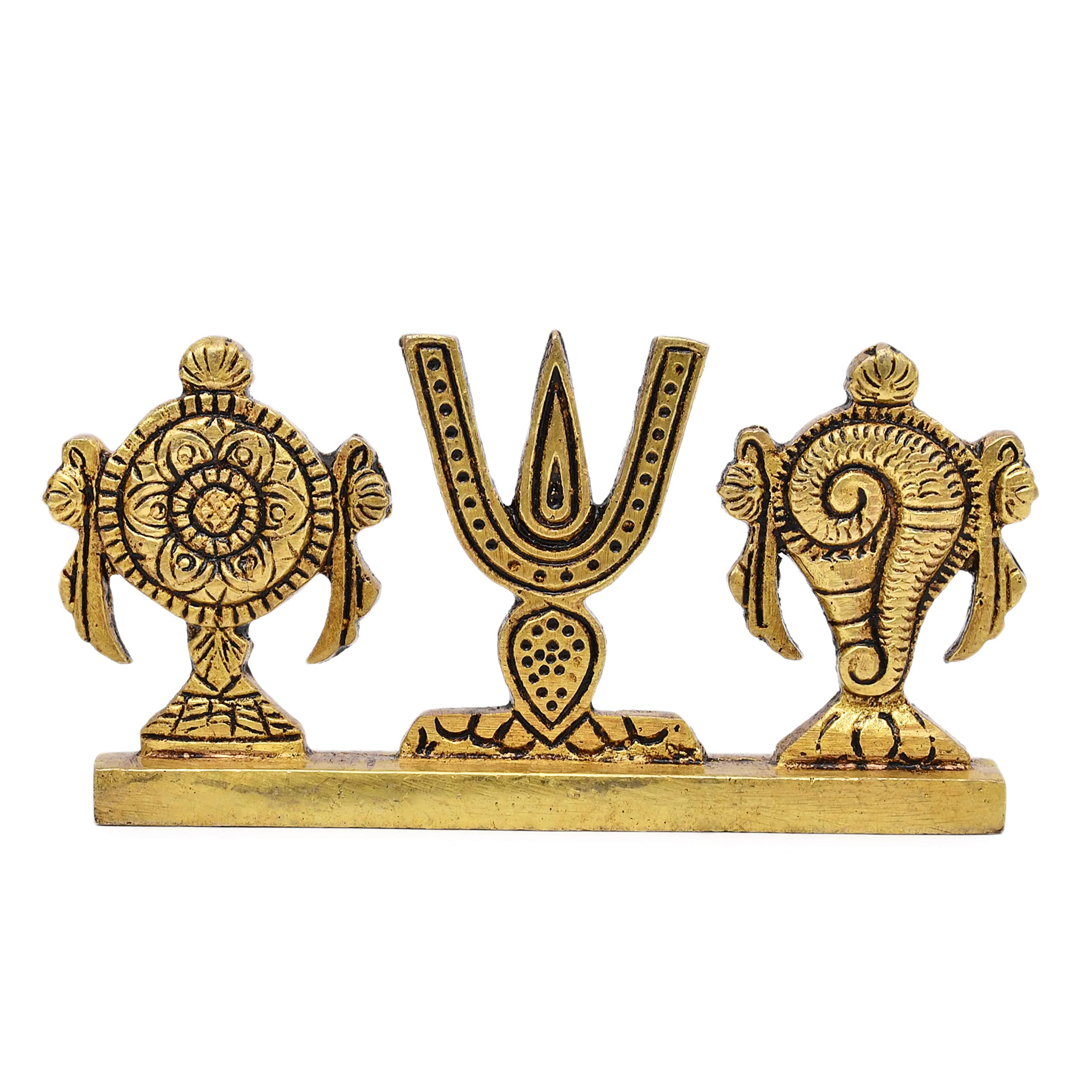 eSplanade Brass Shankh Chakra Namah Diya Showpiece | Shankha Chakra Tilak | Shankha Gada Padma | Padmanabha Swami | Vishnu | Home Decor - 8.8 Inches