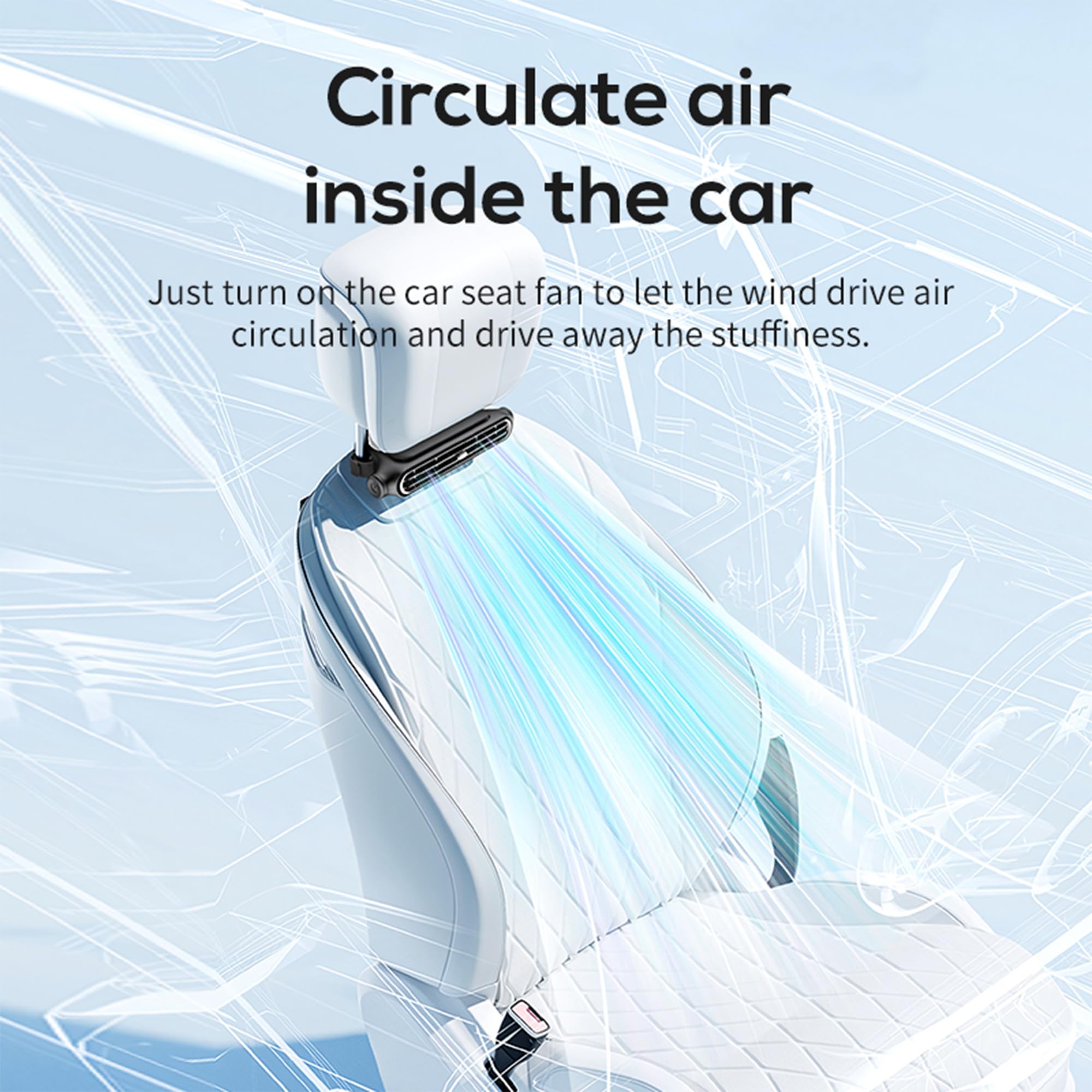 2026 Ventilateur de Tête De Siège Auto, Ventilateur de Siège Auto Invisible et Rafraîchissant, Ventilateur Arrière USB Portable Avec 3 Vitesses Réglables pour Plupart des Voitures, Jeep, Fourgonnette