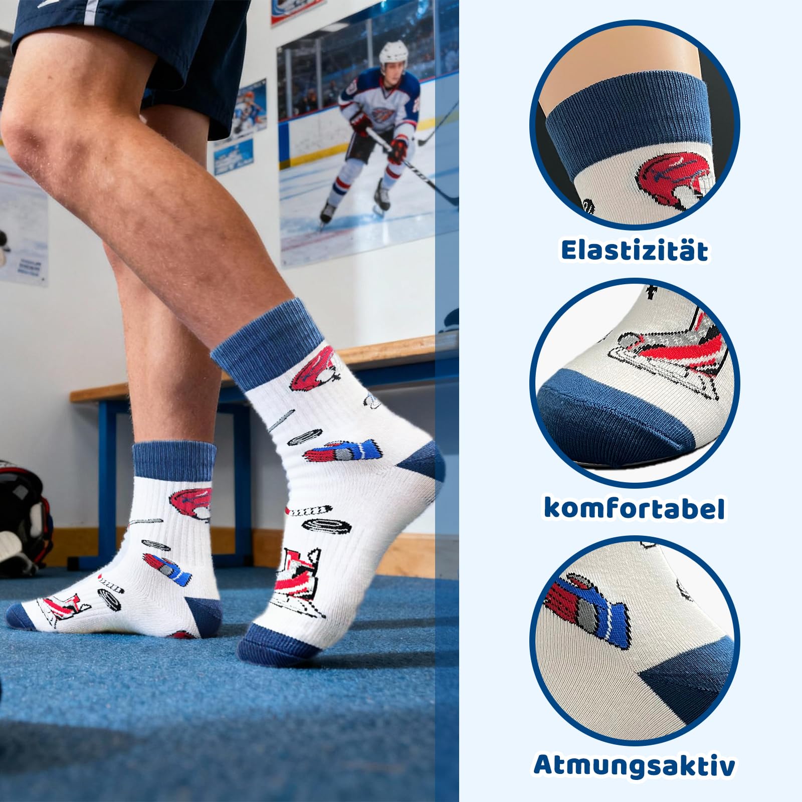 Set regalo per hockey su ghiaccio – divertenti calzini da hockey su ghiaccio da uomo con portachiavi, calzini da hockey su ghiaccio, regalo perfetto per giocatori e fan a Natale