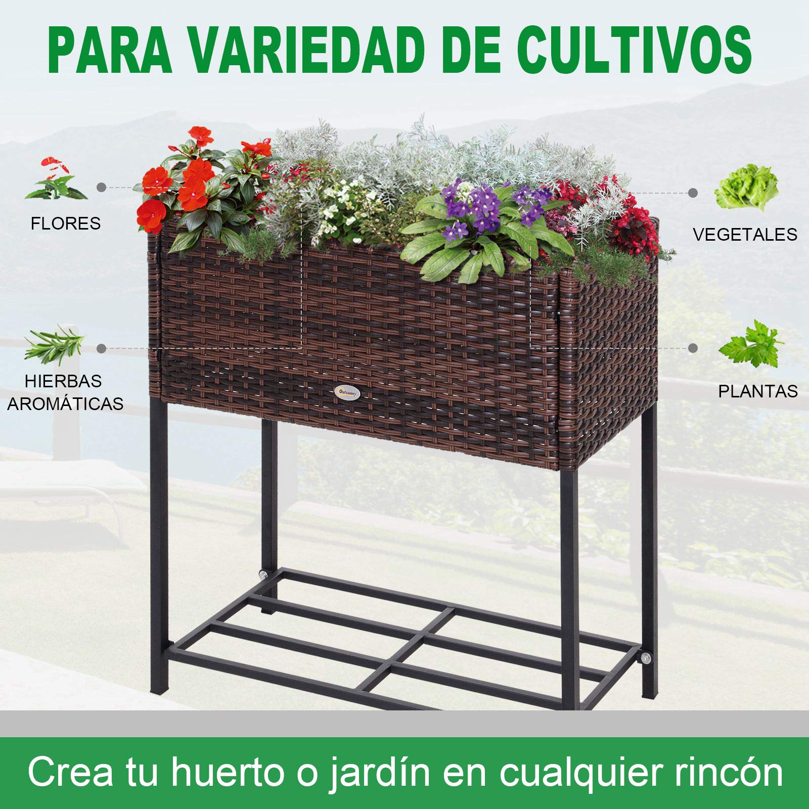 Outsunny Soporte para Jardinera Exterior para Huerto Urbano Mesa de Cultivo Jardinera Rectangular sin Fondo con Estante y Patas para Jardineras Macetas Tiestos 70x30x70 cm Marrón