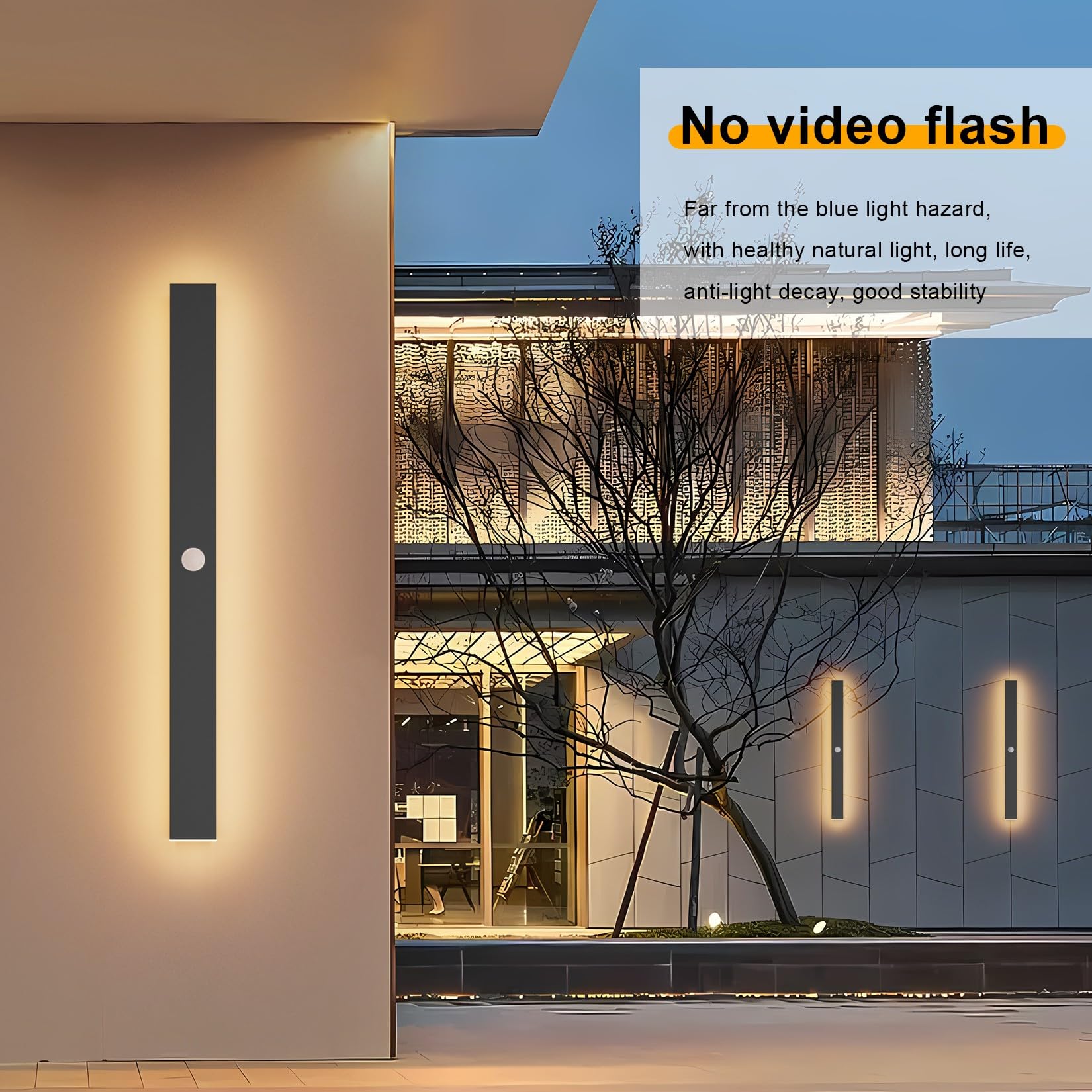 K-Bright Applique da Parete Lunga con Sensore di Movimento LED Moderno Lampada Esterno Interno Bianco Caldo 3000K Per Terrazzo Balcone Porta IP65 Impermeabile Nero 60CM