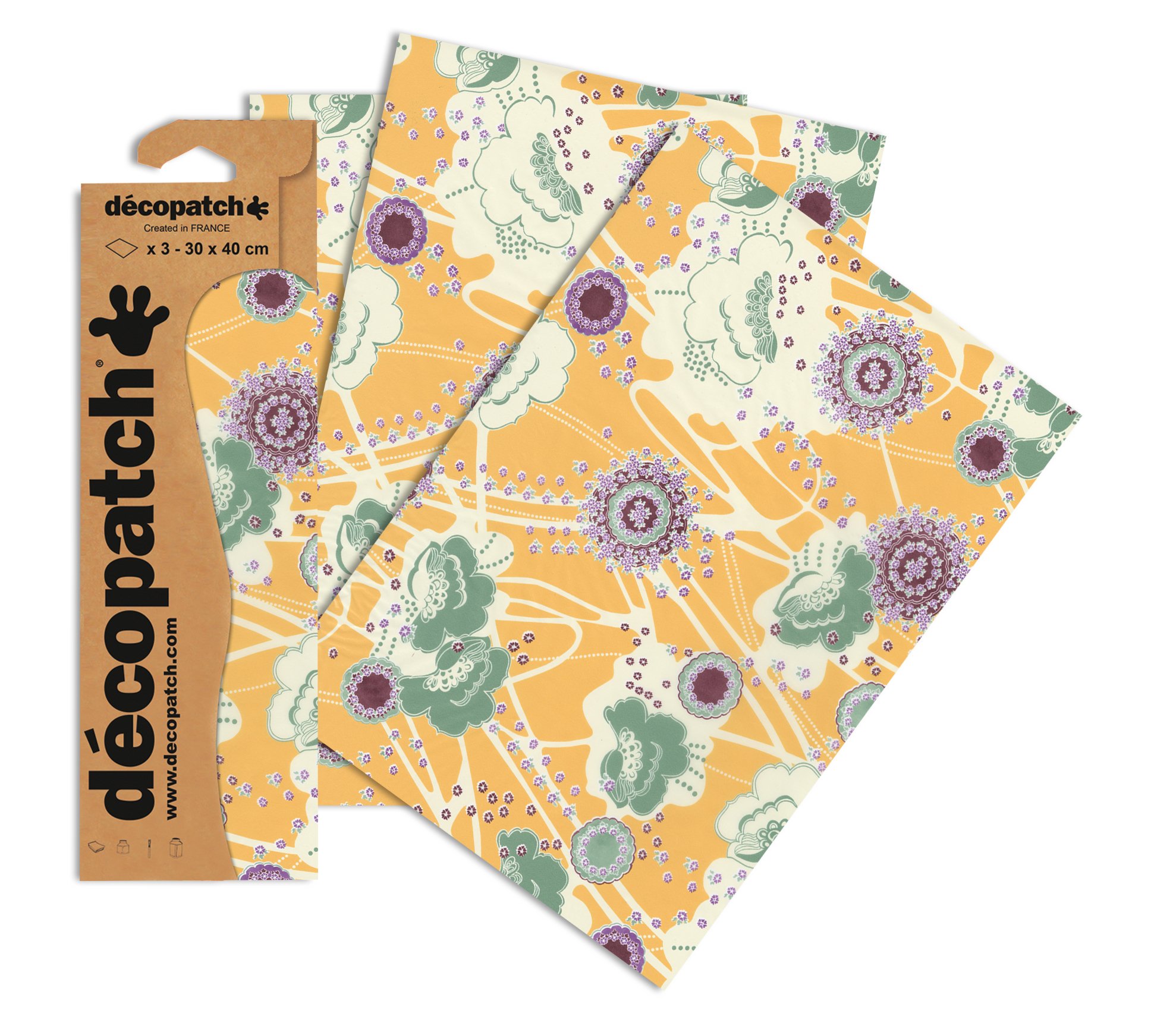 Décopatch C708O - A pouch of 3 sheets of printed paper 30x40 cm, Vintage orange - DIY - Customisable Décor - Completely Personalise - Creative Leisure Activity