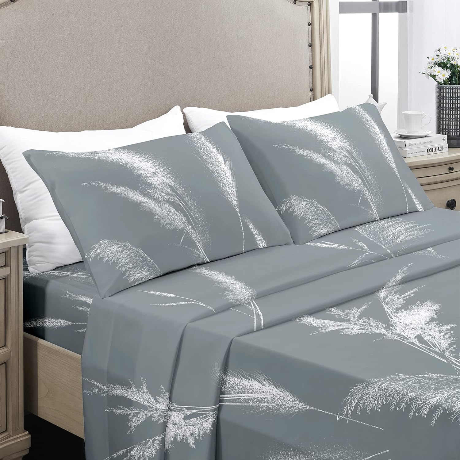 YIYEA Print Bed Sheets Full 1800 Thread Count Brushed