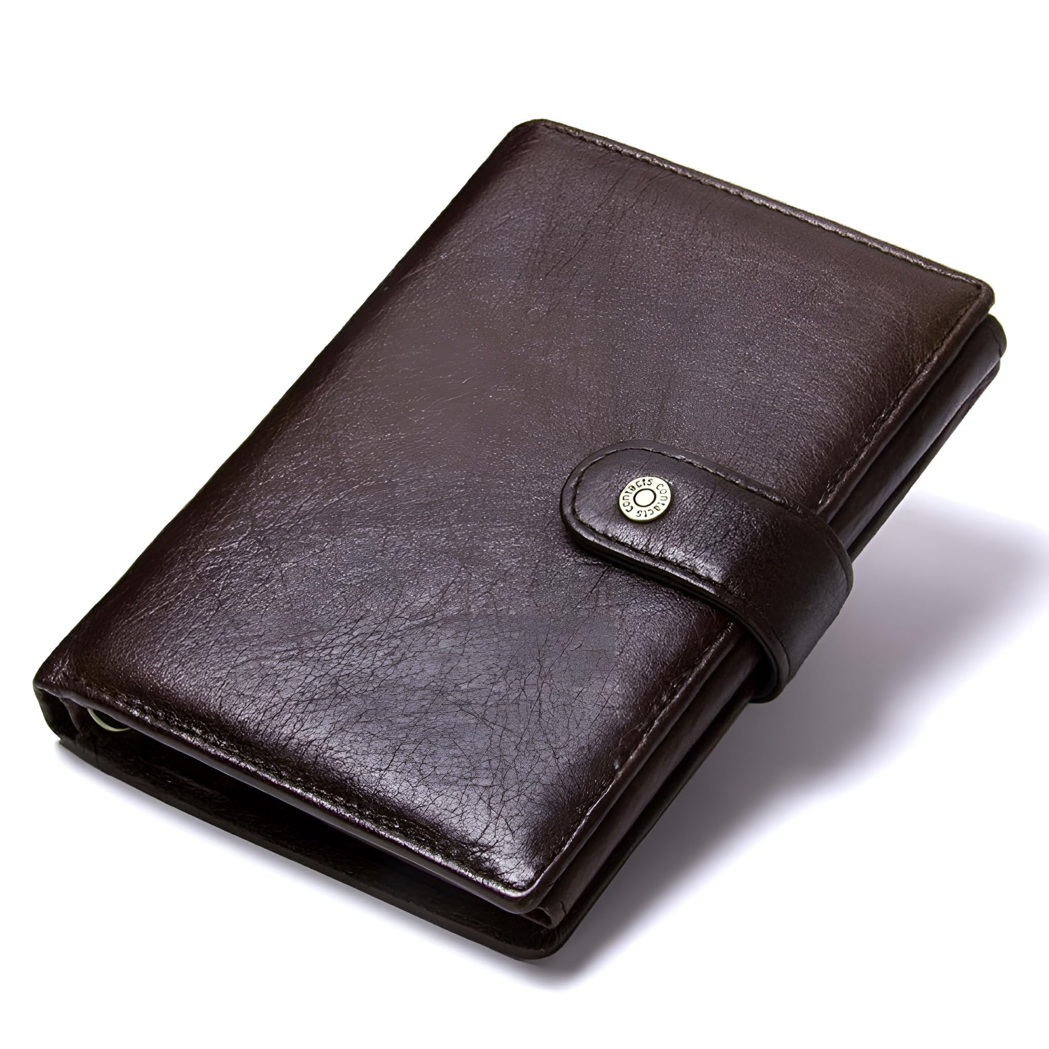 Contacts Unisex Casual Genuine Leather Wallet Photo Holder Passport Card Holder for Travel Passport Purse (15-Brownish)