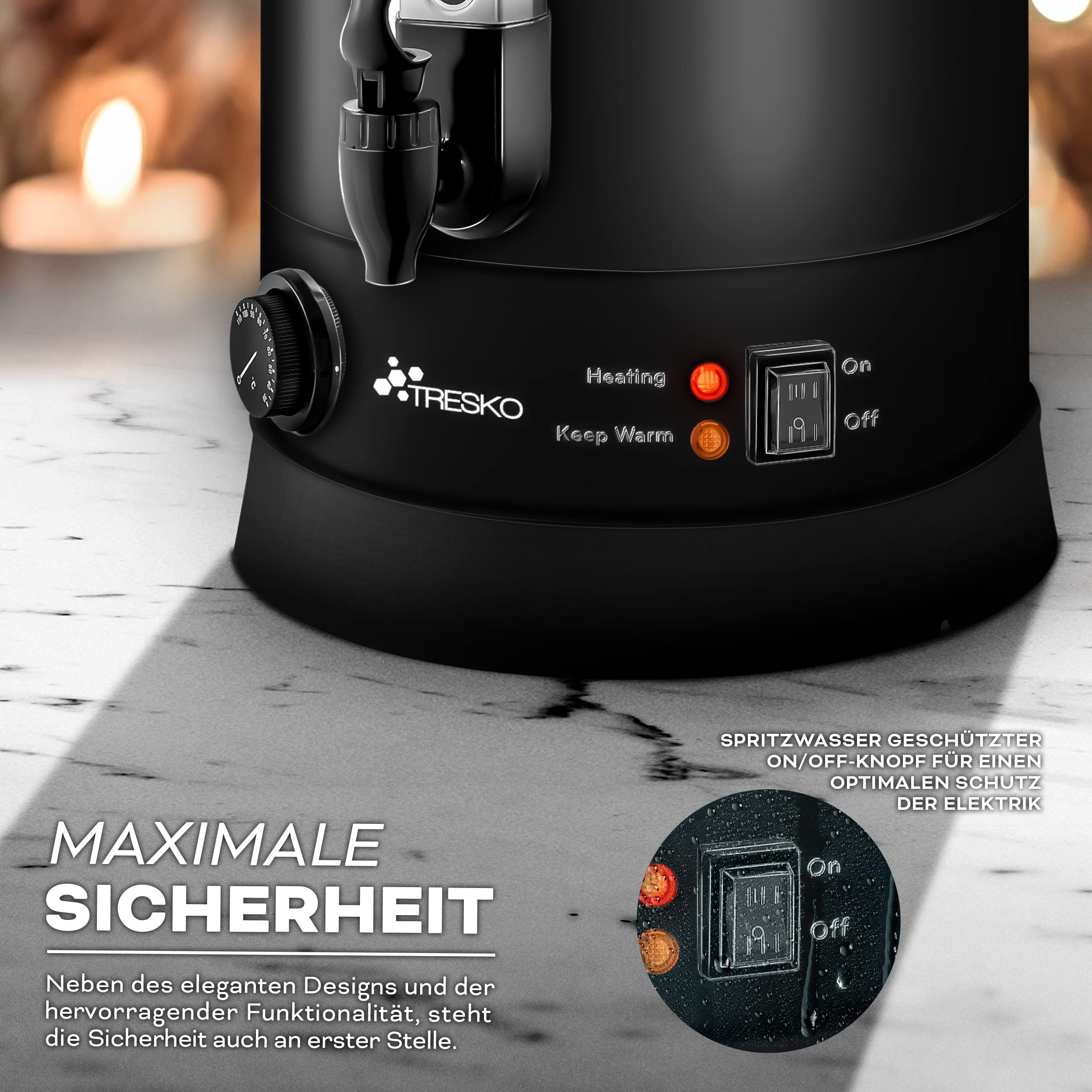 TRESKO® Bollitore per Vin Brulè 10L / 1500W Automatica da Cucina in Acciaio Inox Bollitore Vin Brulè Dispenser di Bevande Calde Distributore di Acqua Calda