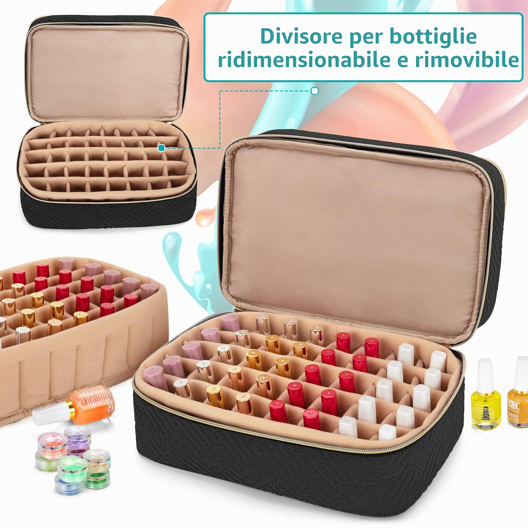 BAFASO Organizer Smalti per 40 Bottiglie, Borsa da Viaggio per Smalti, Nero | Custodia Porta Smalti per Unghie, 15 ml - 0,5 once fluide, (Solo Borsa)