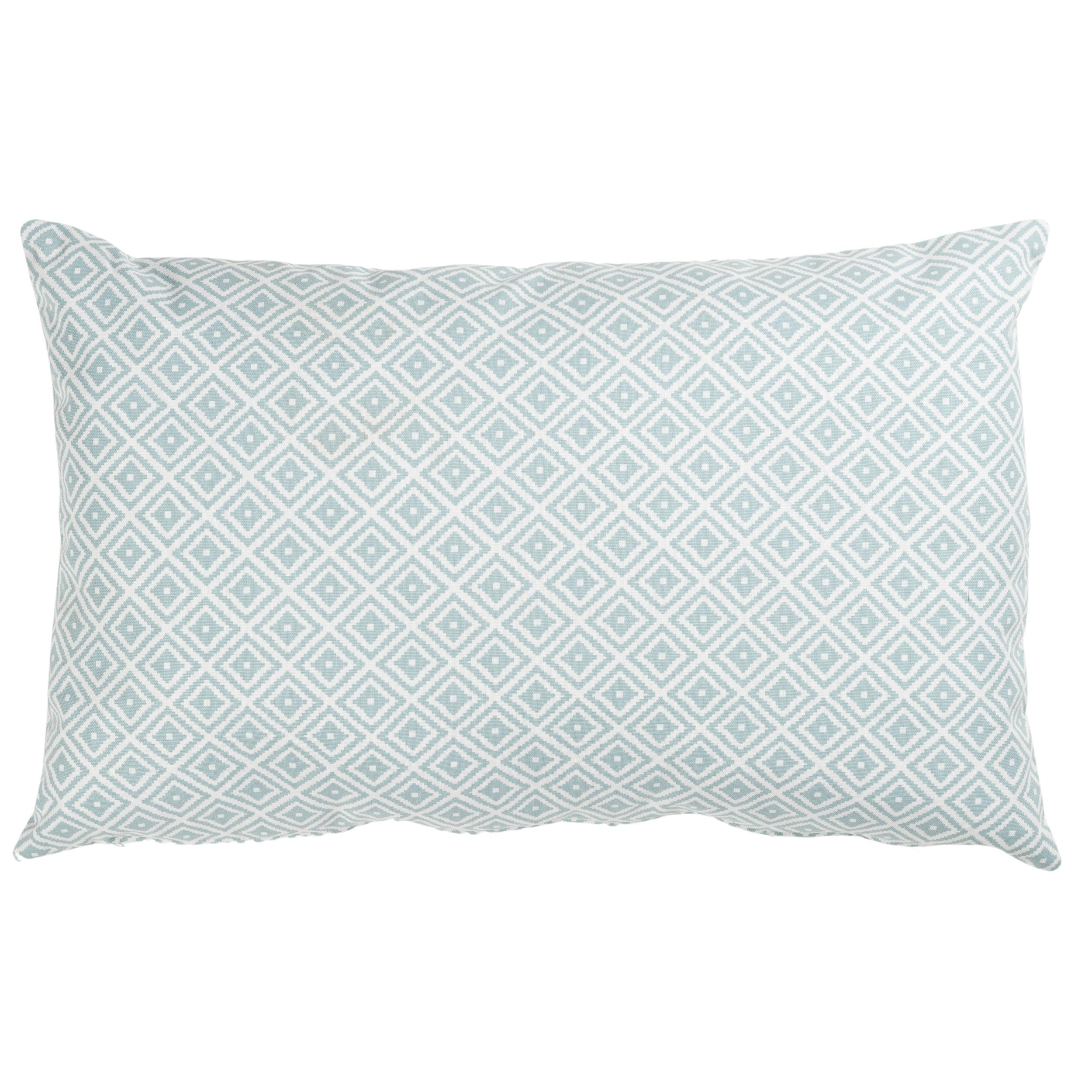Linen Loft Scandi Geometric Ikat XL Rectangular Cushion Cover in Duck Egg Blue. Double Sided. Modern Printed Diamond Pattern in Baby Blue & White. 23x15 Cover Only.