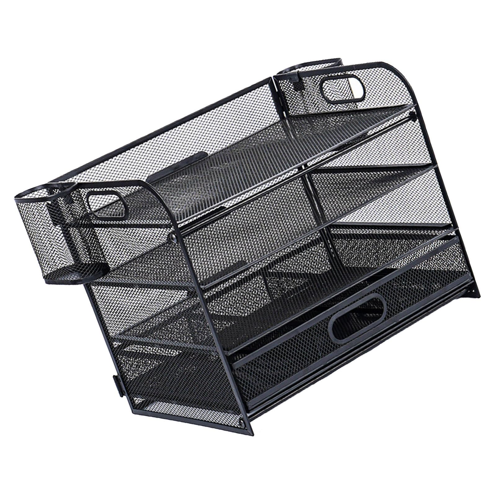 4 Tiered Desk Document File Tray Organizers with Sliding Drawer & 2 Pen Holder, Multipurpose for