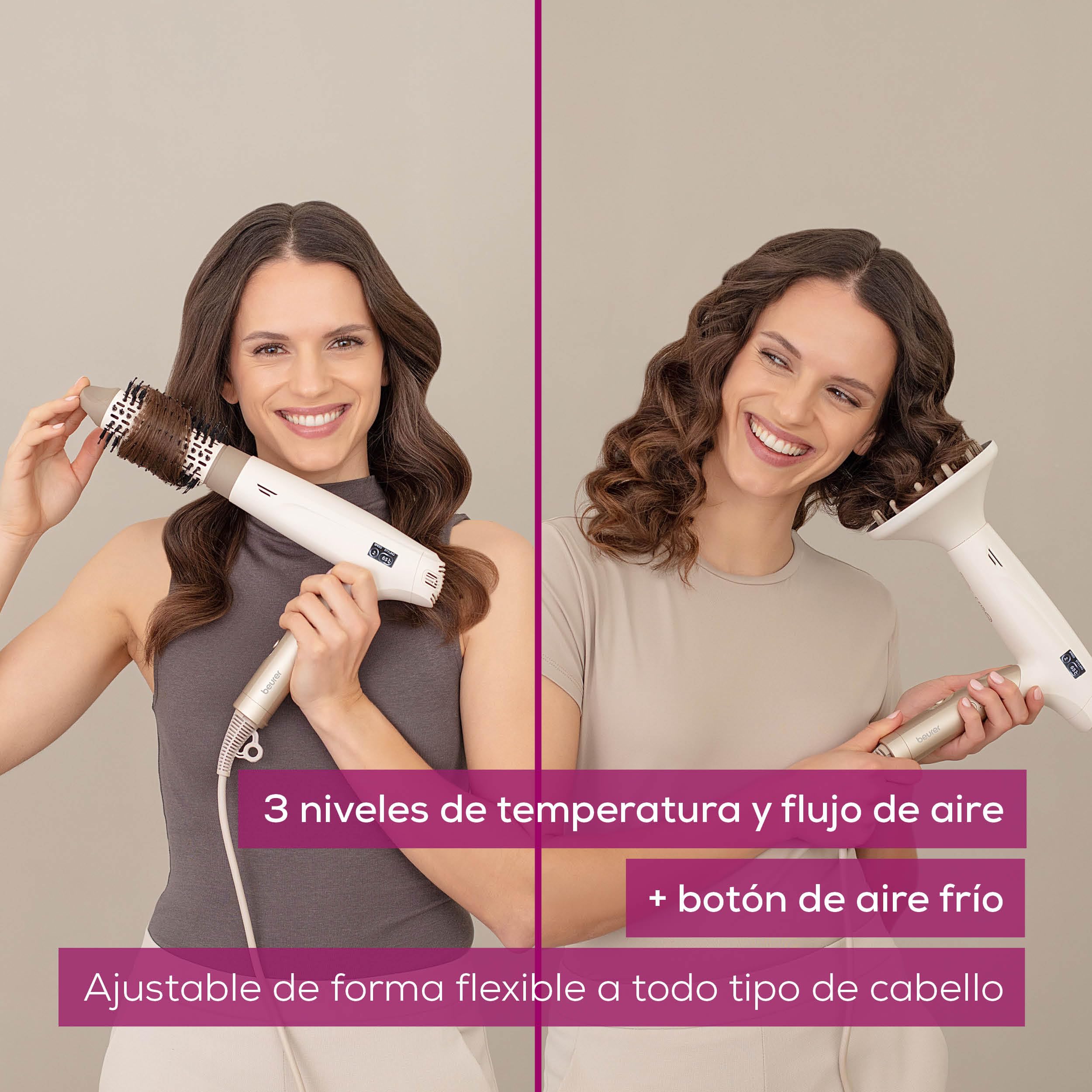 Beurer HC 150 FusionDry Pro Secador de pelo, secador ultraligero con potente motor digital, mango plegable ergonómico ideal para viajes, incl. 4 accesorios de peinado