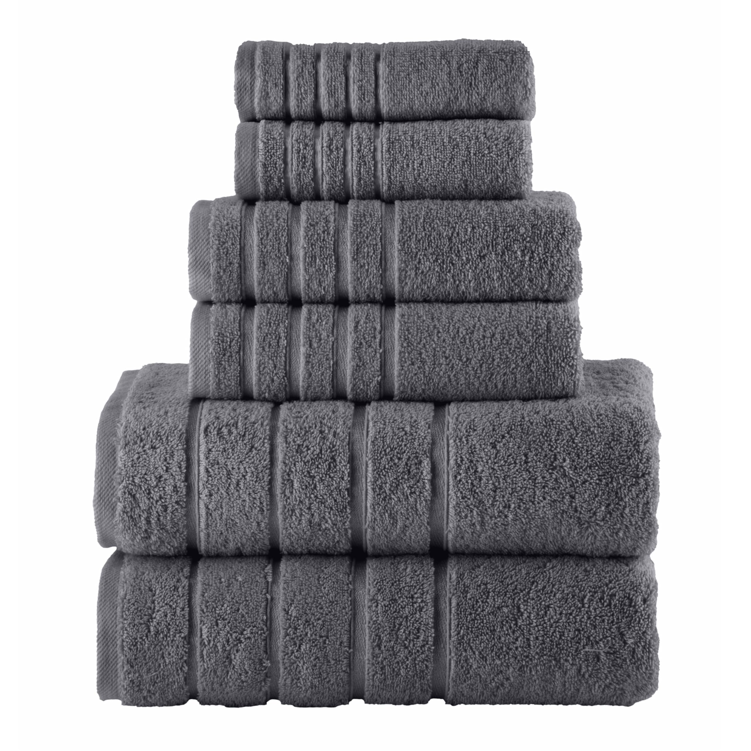 Elegant Comfort Juego de 6 Toallas de 4 líneas de Viscosa a Rayas, Toallas de baño de Lujo 100% algodón Turco de Alta absorción, Incluye 2 paños, 2 Toallas de Mano y 2 Toallas de baño, Color Gris