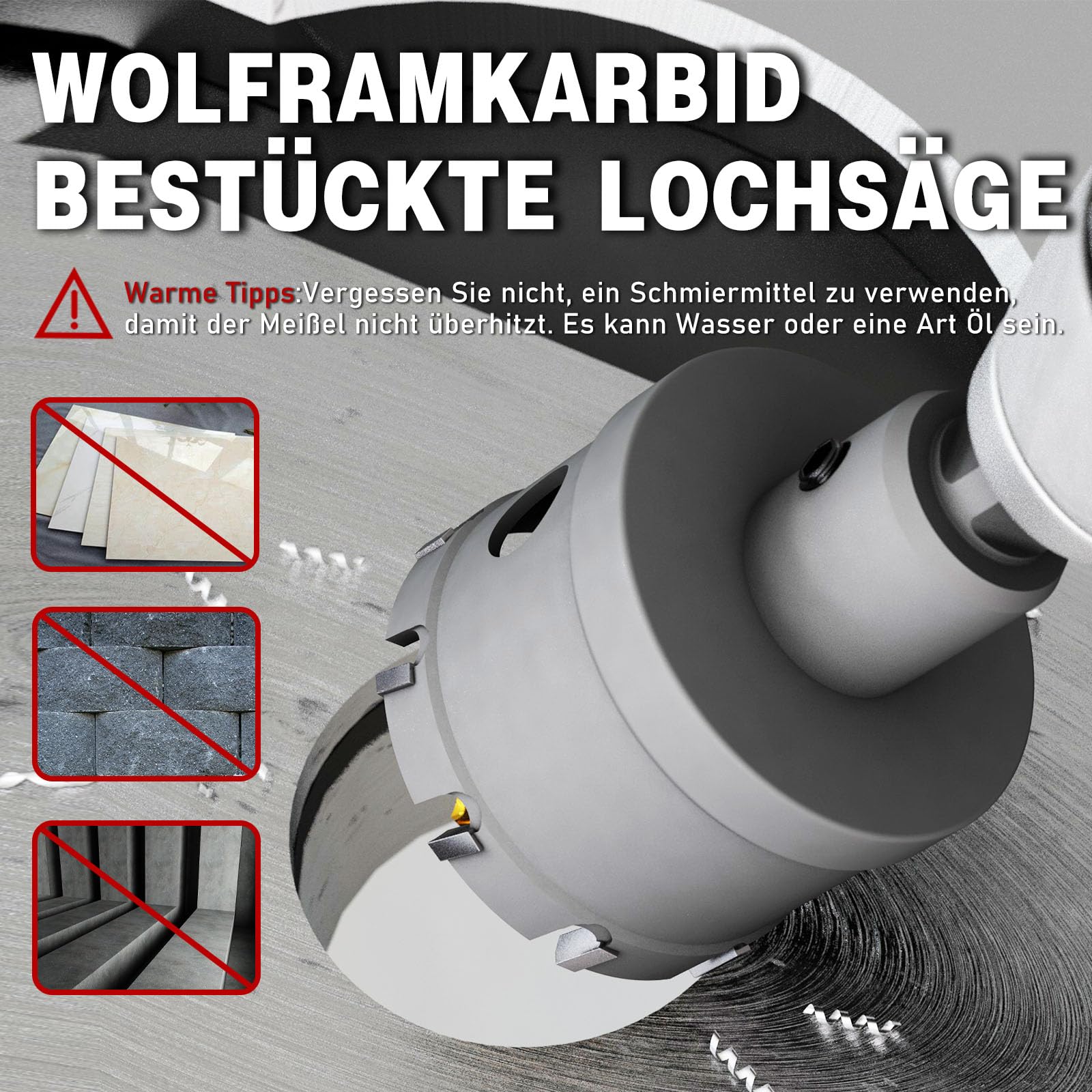 19 stück lochsäge metall set,Hartmetall Lochsäge,Hartmetall Bohrer Metall tarke TCT Bohrer Set,mit Titan-Piloten und L-Wrench,für Stahl Eisen Aluminum Metall Hole Saw