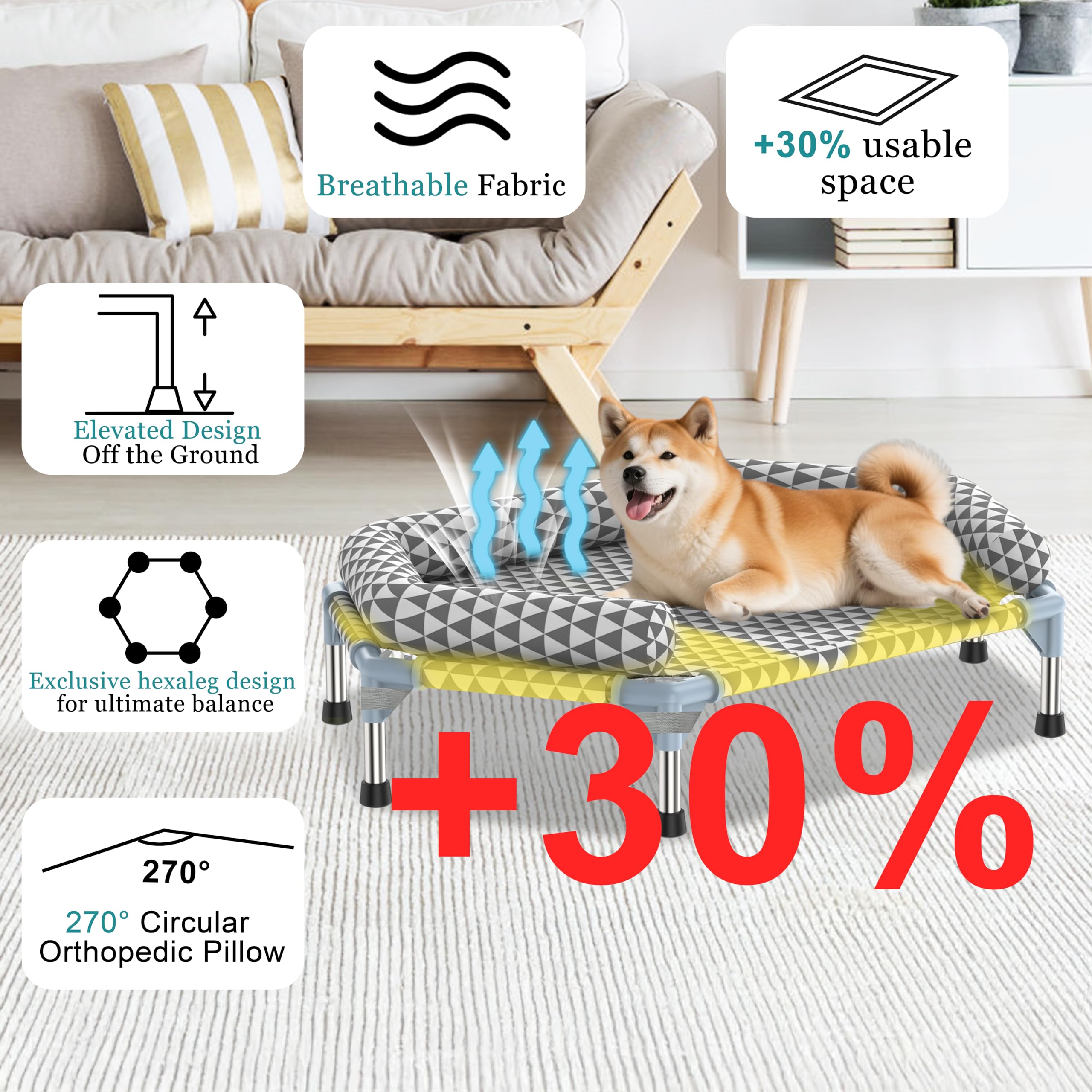Cama ortopédica para Perros medianos, Cojines extraíbles y Funda limpiable, Cama elevada de Exterior para Perros, fácil de Montar, hasta 45,3 kg, M