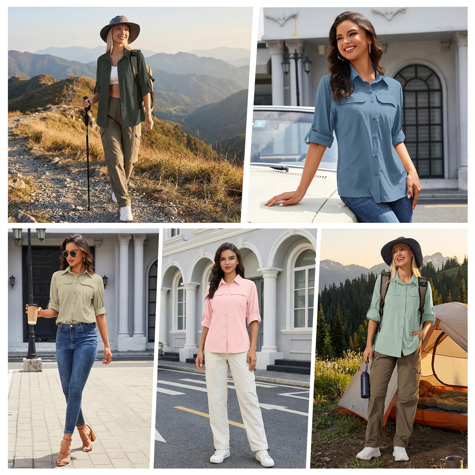 Jessie Kidden Camicie da donna a maniche lunghe con protezione UV, safari, escursionismo, pesca, UPF 50+, ad asciugatura rapida, rinfrescante, campeggio, viaggi