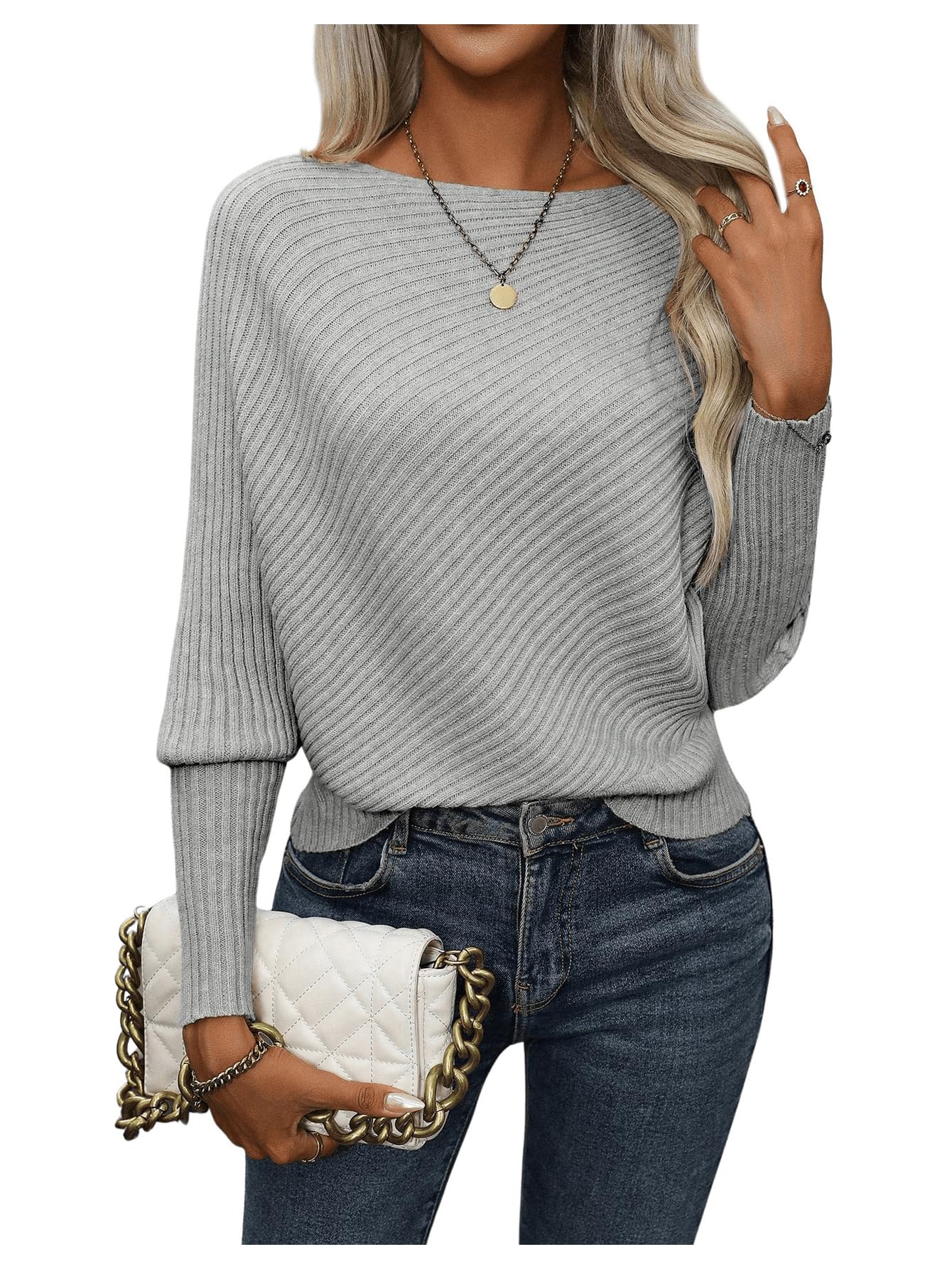 SOLY HUX Sweaters for Women Boat Neck Long Sleeve Casual Solid Pullover Tops