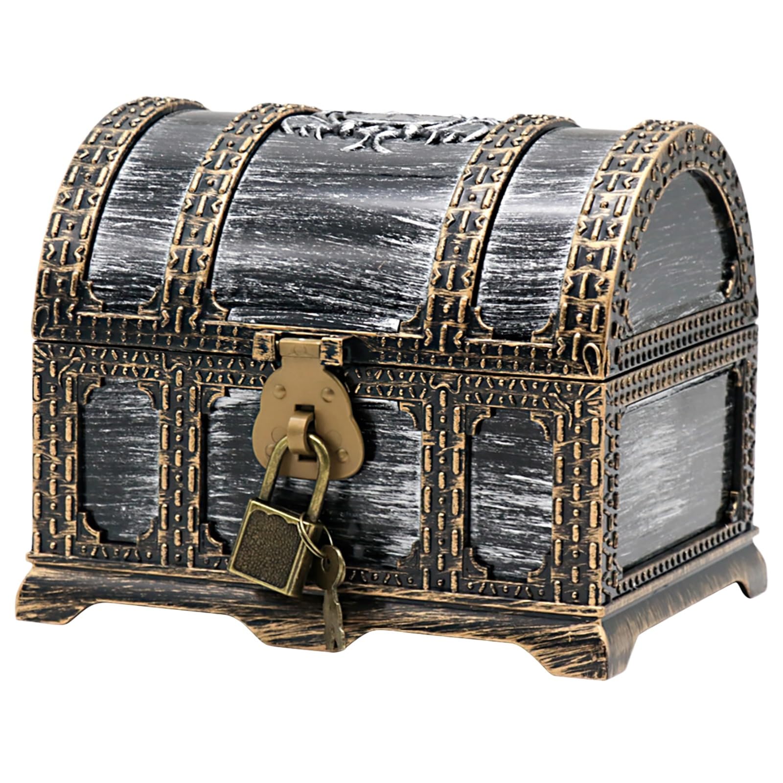 Packool Black & Golden Pirate Treasure Chest For Youngster, Mini Pirate Storage, Plastic Vintage Treasure Box, Classic Party Favor, Lockable Treasure Box