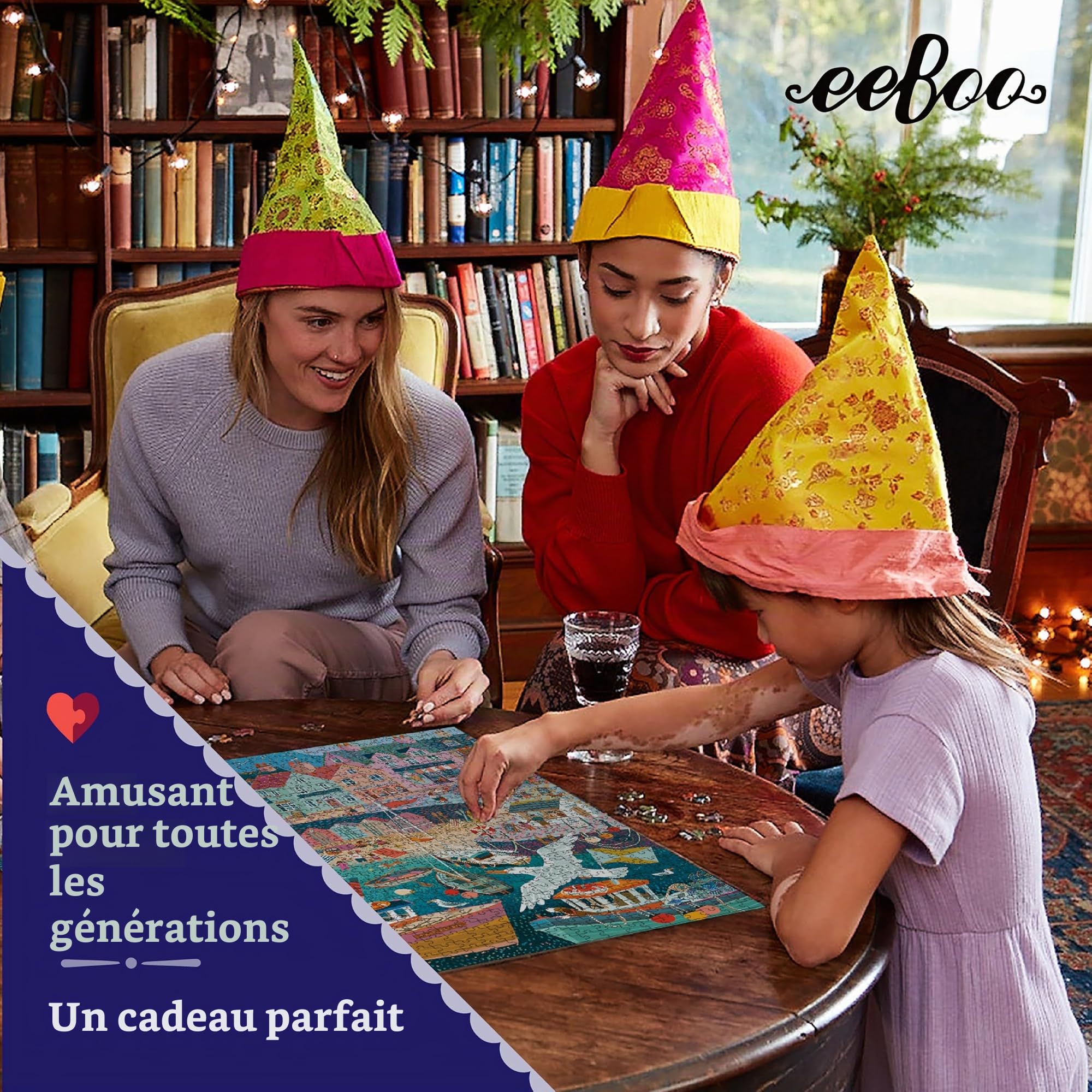 EEBOO - Seaside Harbor - Puzzle Adulte 1000 pièces - Belle Illustration d'un Port de plaissance - Puzzle en Carton recyclé - PZTSEA