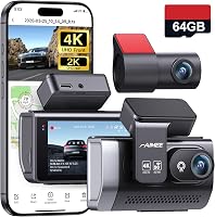 YourGuardianontheRoad 4K+2K Front Rear Dash Cam, 64GB Card, Dual WiFi GPS, Night Vision WDR, 170° Angle, 24H Parking Mode
