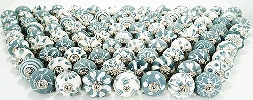 Miniatura 6 de Pomos de cerámica surtidos para gabinetes, tiradores vintage para puerta y cajón, herrajes cromados (juego de 20 pomos, morado)