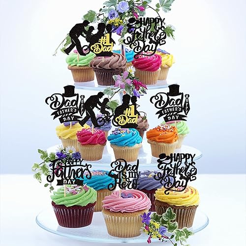Miniatura 10 de Rsstarxi Paquete de 24 adornos para cupcakes con purpurina para el Día del Padre, para el Día del Padre, decoración de pasteles para el Día del