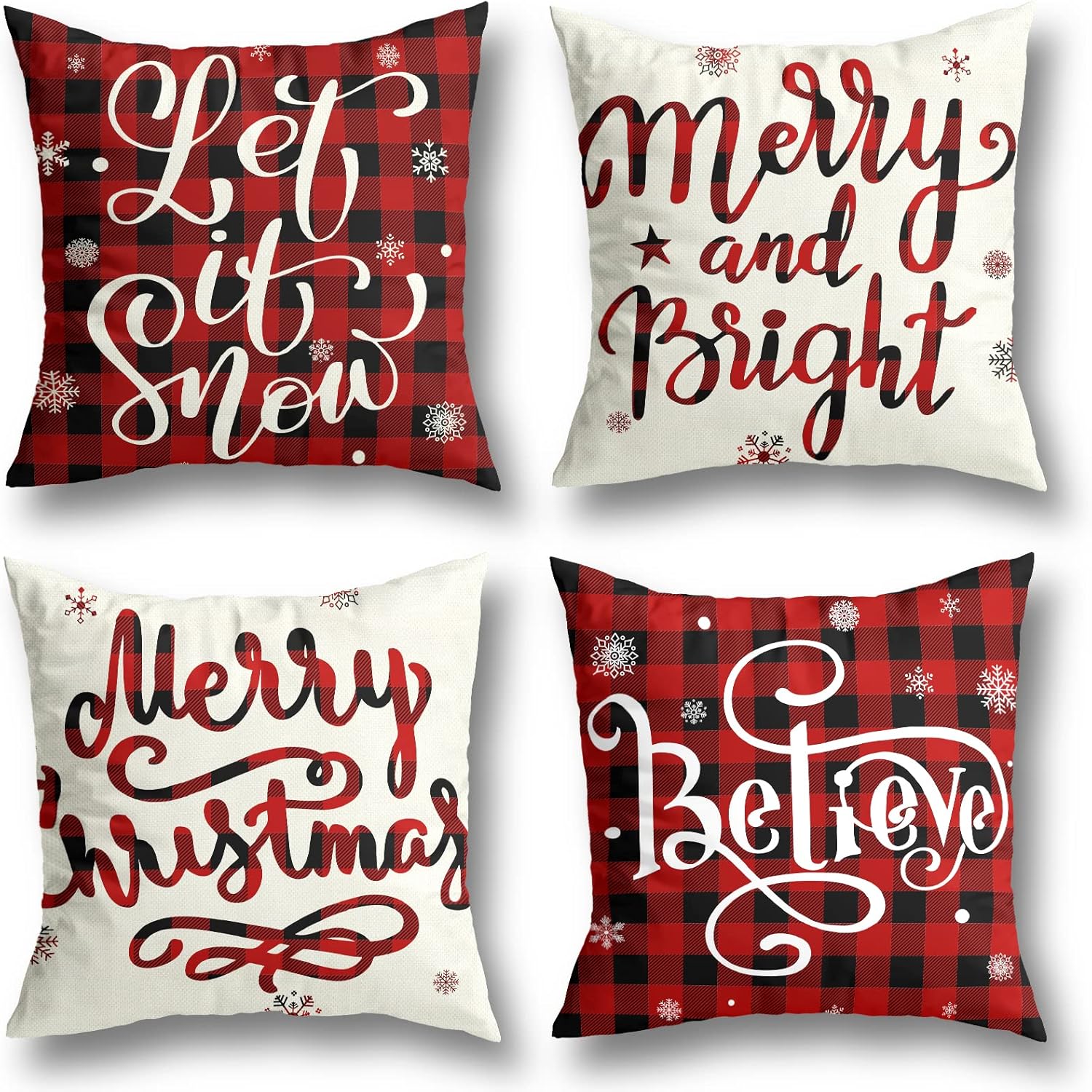 Christmas Decorations Christmas Pillow Covers 18x18 Inches Set of 4 Farmhouse Buffalo Plaid Black