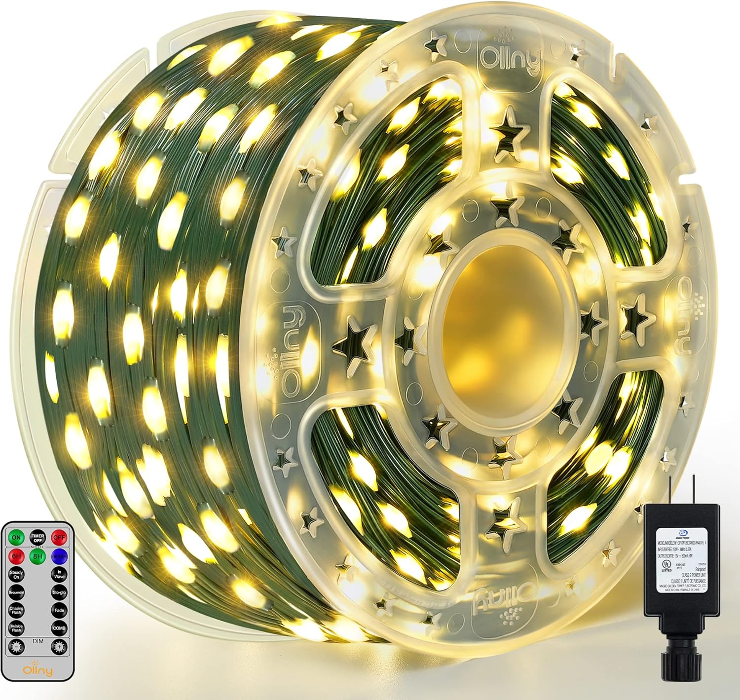 Ollny Christmas Lights 1000LED 330FT, IP67 Waterproof Plugin Outdoor String Lights with Remote