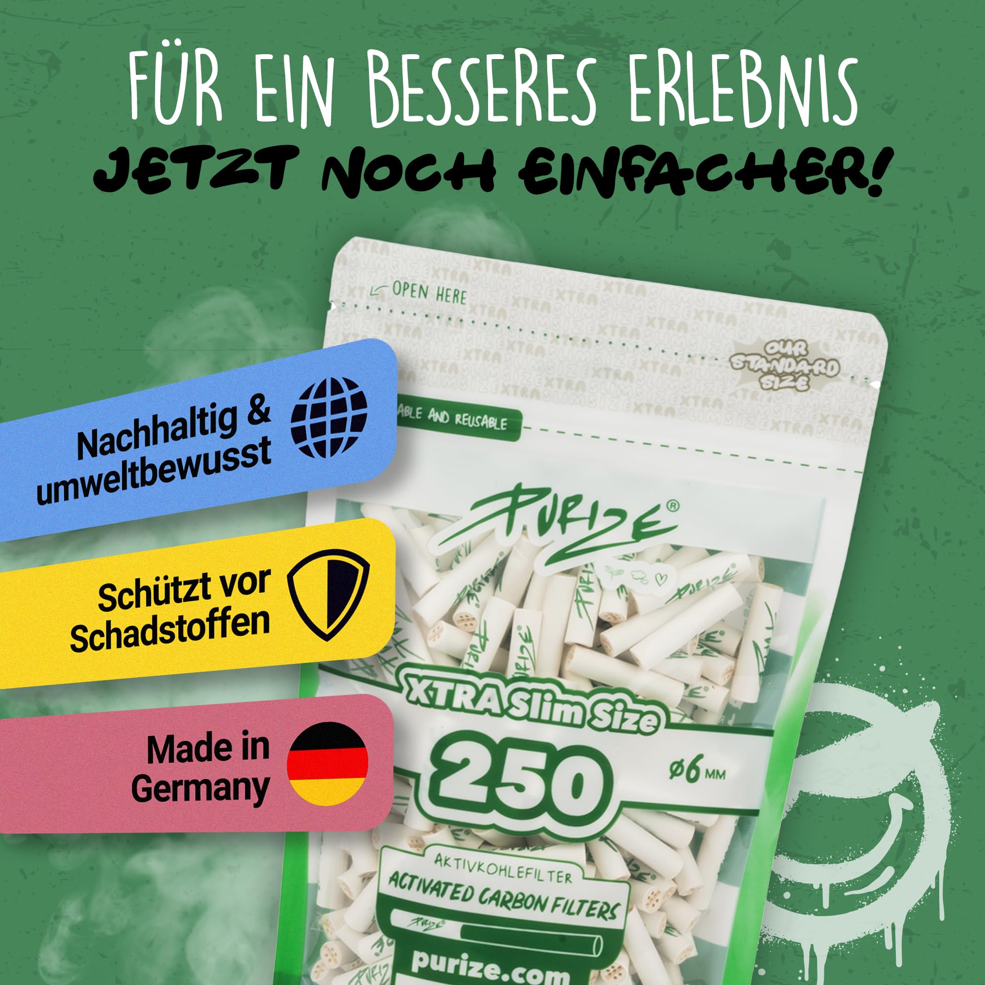 PURIZE® Beutel | 250 Xtra Slim Size Aktivkohlefilter Weiß