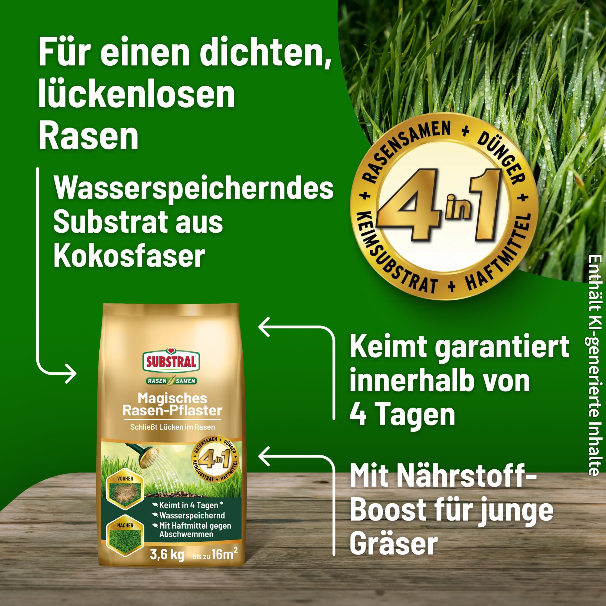 Substral Magic Lawn Patch, reparaciones de césped, semillas de césped, sustrato de primera calidad y fertilizante, 3,6 kg hasta 16 m²