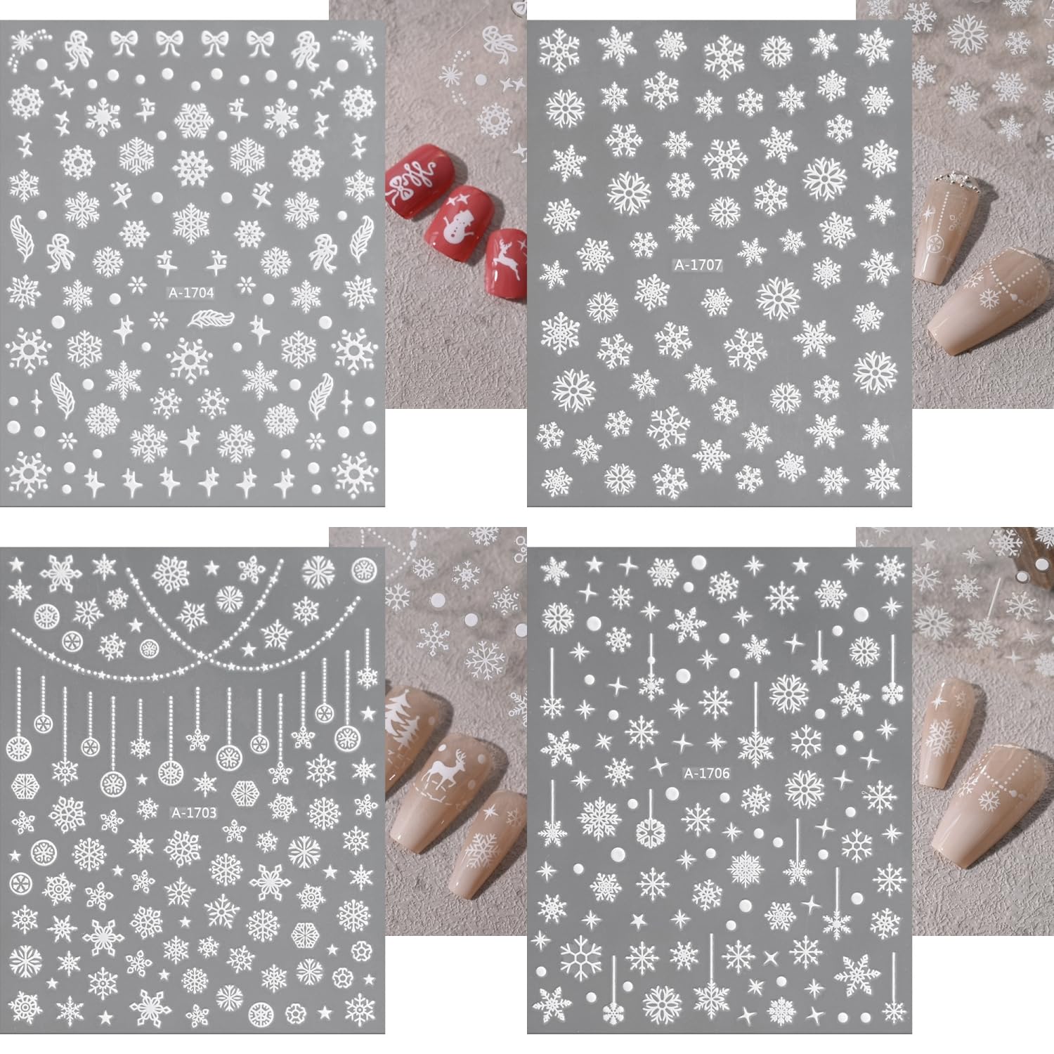 12 fogli adesivi per nail art 3D per unghie di Natale autoadesivi fiocchi di neve, decorazione per donne e ragazze