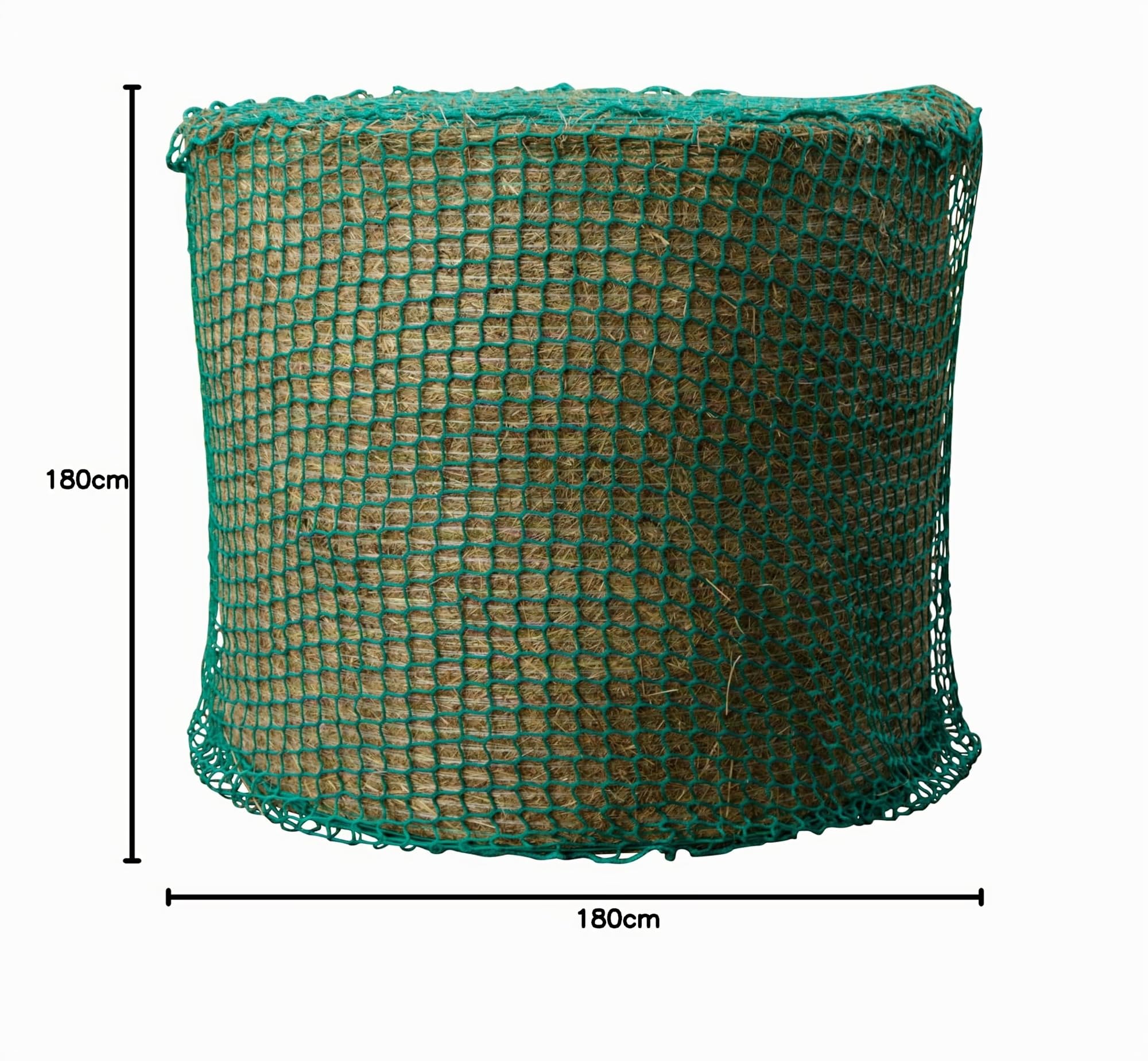 Filet à Foin Kerbl pour balles Rondes, 180 cm, Vert, polypropylène, 4,5 x 4,5 cm, pour Chevaux, avec Cordon élastique de 6 mm.