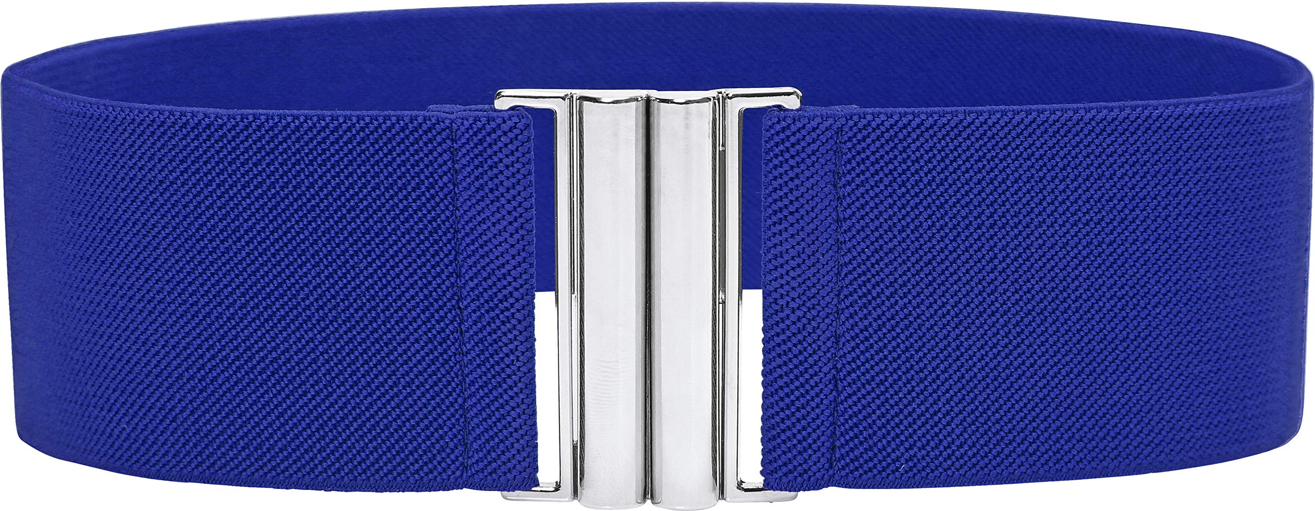 BlackButterfly Wide Elastic Waist Cinch Stretch Waistband Retro Vertical Clasp Buckle Belt (Royal Blue, XXL)