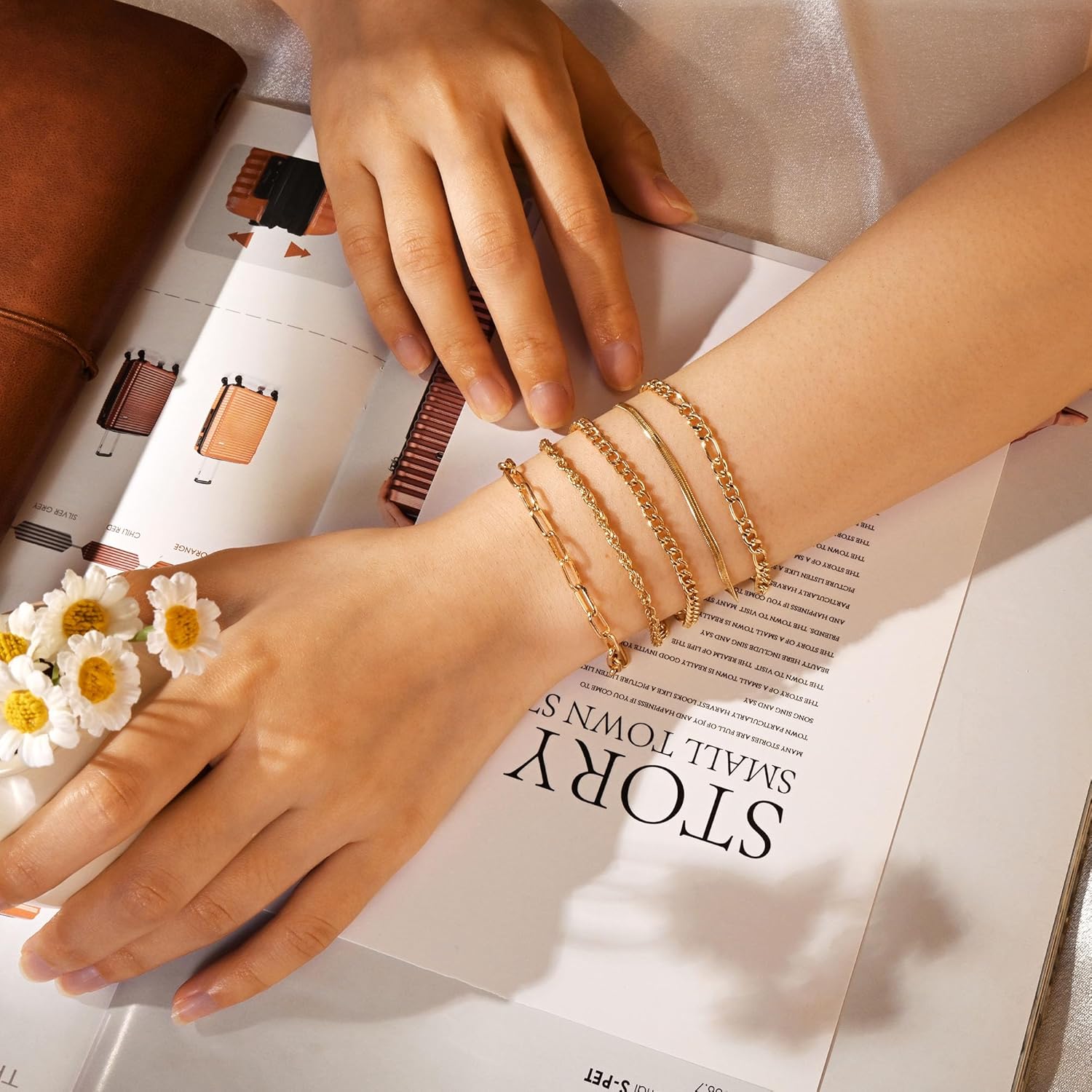 VIBILIA Dainty Gold Chain Bracelet for Women Trendy Stackable Adjustable Layered Metal Bracelet Gold Plated Twist Link Figaro Chain Paperclip Bracelets Fashion Jewelry - Image 7