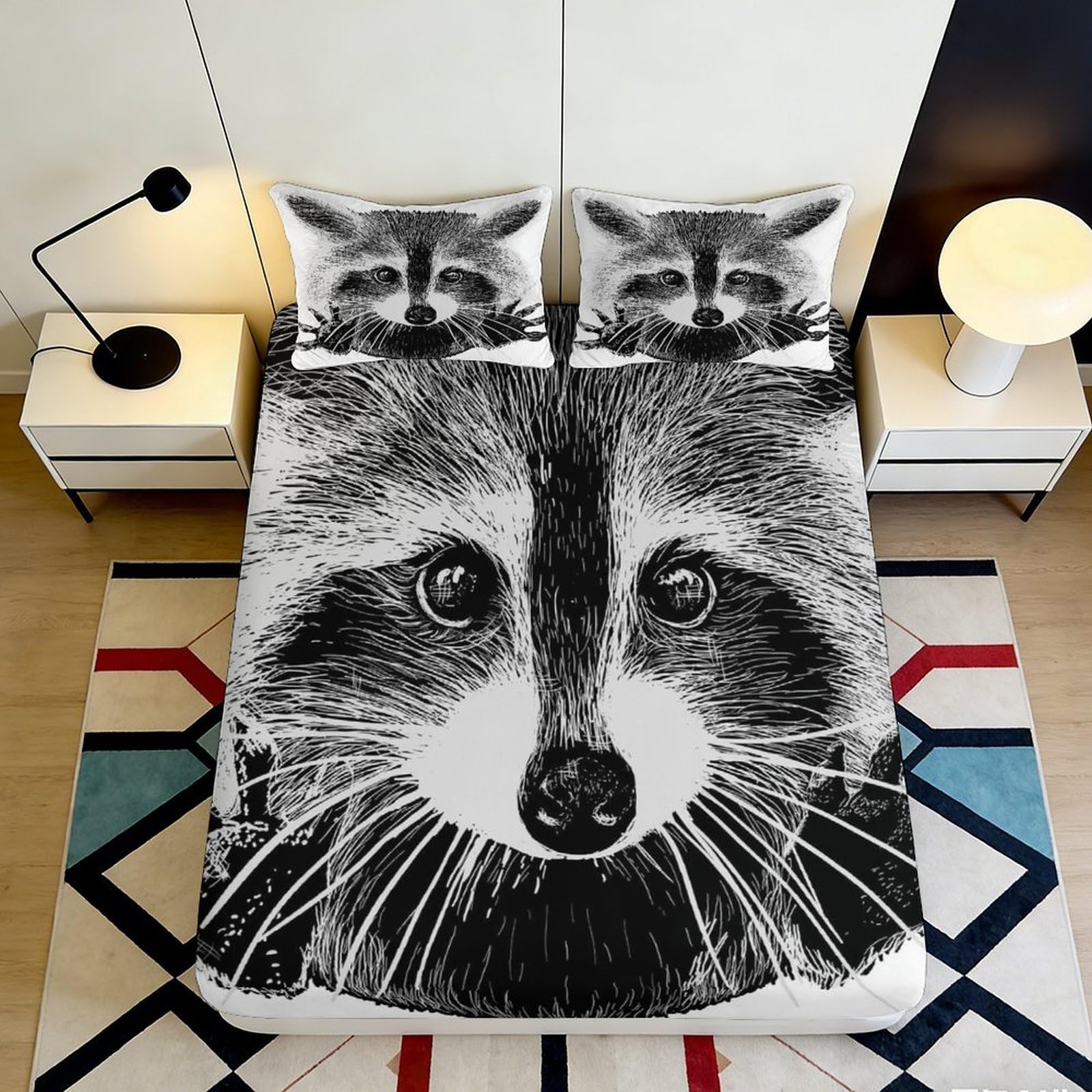 3D Printed Husky Pattern Fitted Sheet Deep Pocket Microfiber Bedroom Bedding Non-Slip Full Wrap Husky Mattress Fitted Cover Washable Protection 160x200x25cm