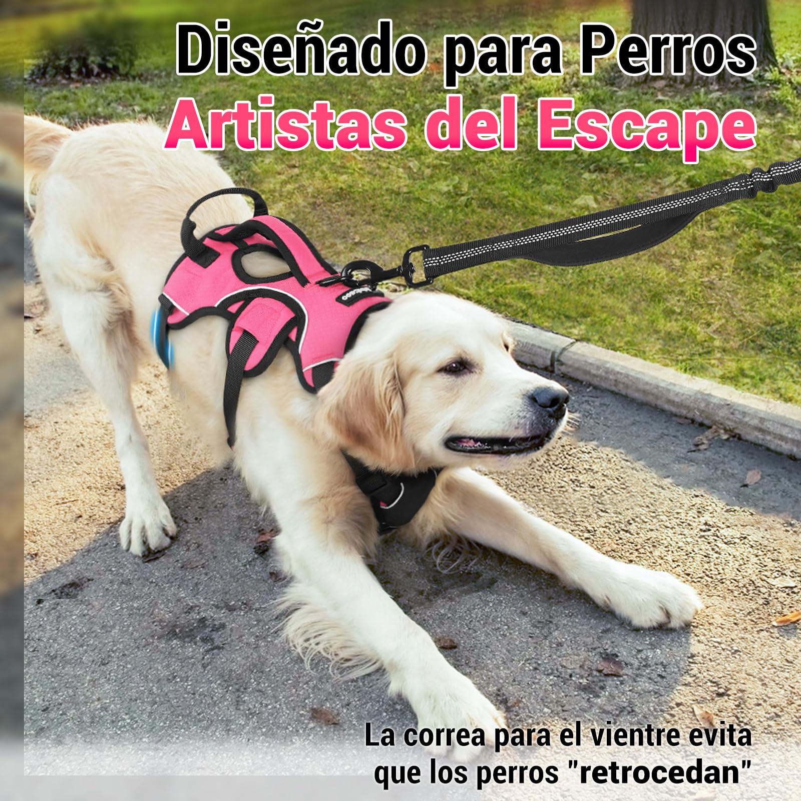 rabbitgoo Arnes Antitirones Perro Grande Mediano Ajustable con Manija de Espalda, Chaleco Acolchado Arnés para Perro Coche Lineas Reflecantes Paseo Fácil para Entrenamiento Tamaño Rosa S