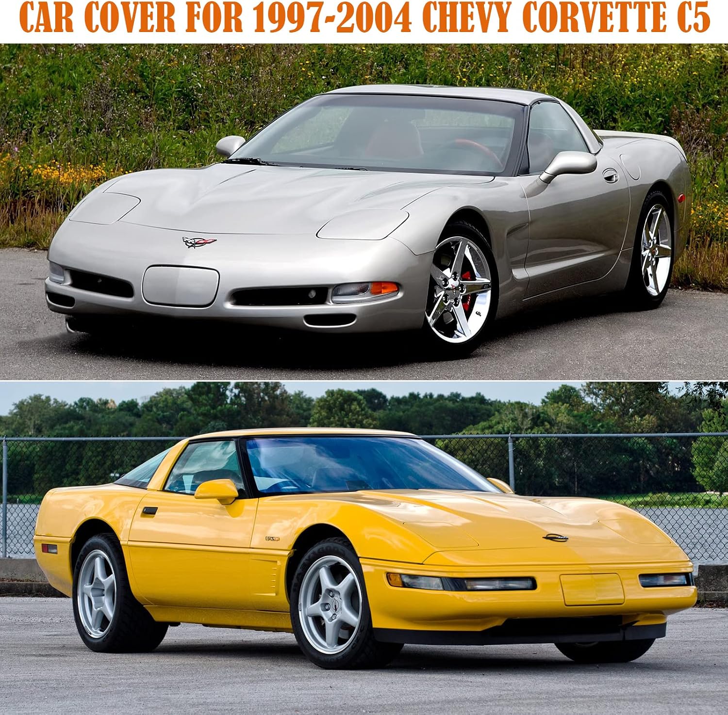 Waterproof Car Cover Replace for 1997–2004 Corvette C5, 6 Layers All Weather Car Cover with Zipper Door & Windproof Bands for Snow Rain Dust Hail Protection