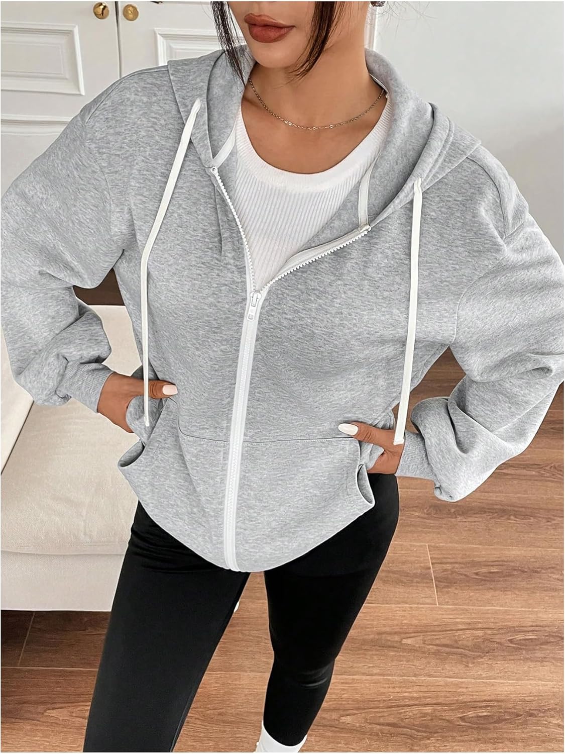 SHENHE Women's Oversized Zip Up Hoodie Sweatshirt Fleece Lined Hooded Jacket with Pockets - Image 4