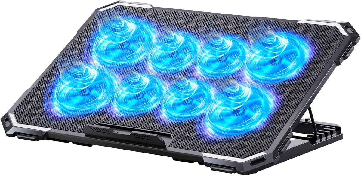 Laptop Cooling Pad with 8 Cooling Fans, Cooling Pad for Laptop Fan 13-15.6 Inch, Laptop Cooler Stand with 6 Height Adjustable, Notebook Cooler Pad with Two USB Port [2025 Version]
