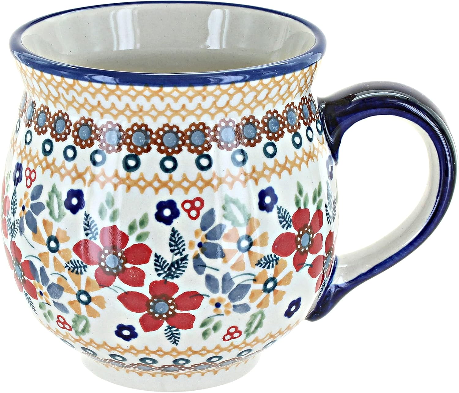 Blue Rose Polish Pottery - Blue Daisy Large Bubble Mug - 16 oz - Unique Shape Mug for Coffee & Tea