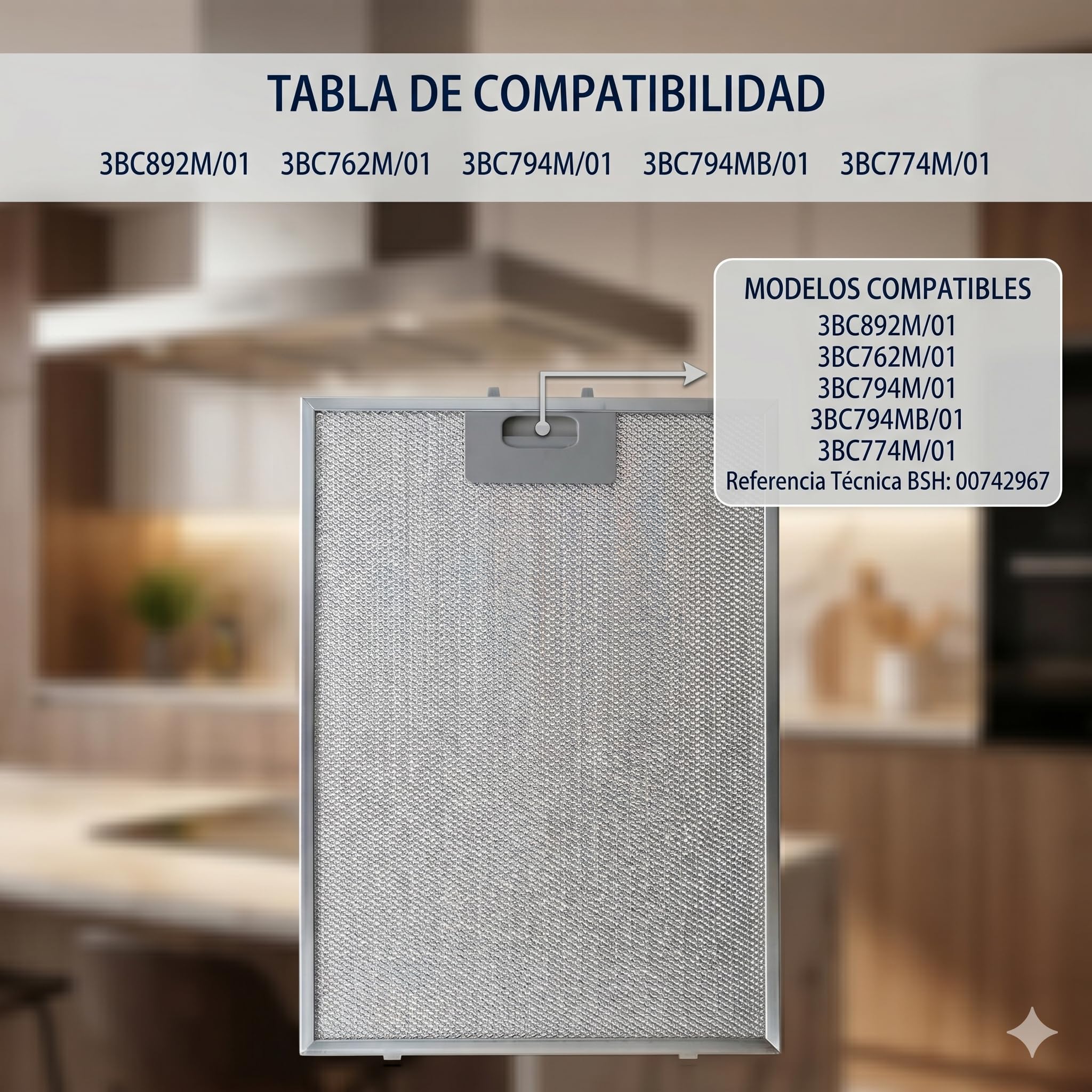 Recamania Filtro Metálico Antigrasa para Campana Extractora 265 x 388 mm | Recambio de Aluminio Compatible con Balay, Bosch, Siemens, Neff | Ref. Original 00742967, 742967
