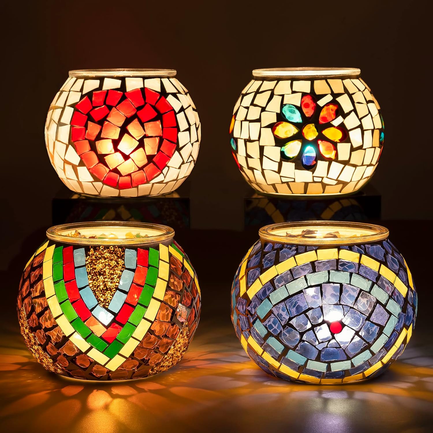 Larcenciel Mosaic Glass Candle Holder, Vintage Glass Tea Light Holder